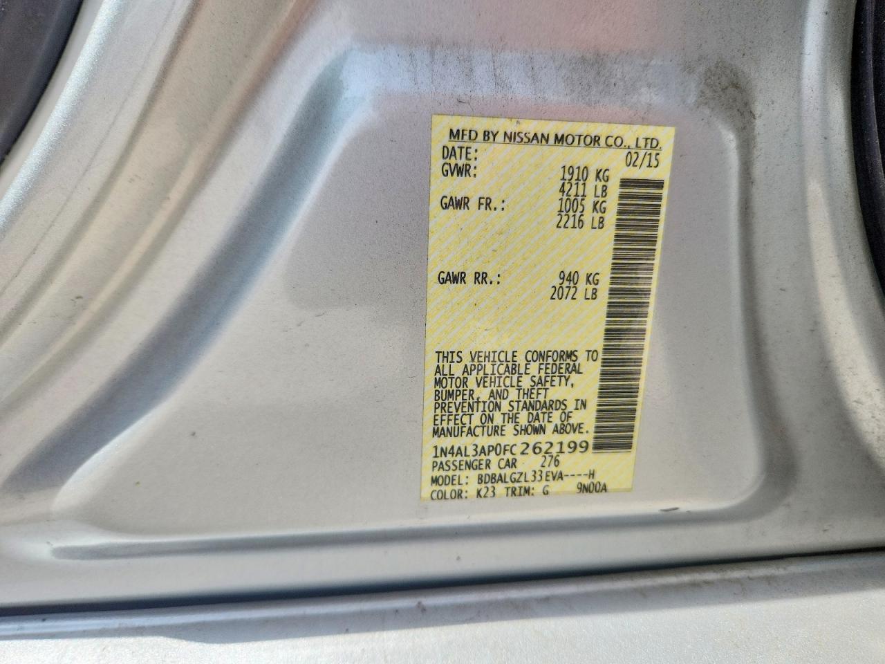 2015 Nissan Altima 2.5 S Silver vin: 1N4AL3AP0FC262199