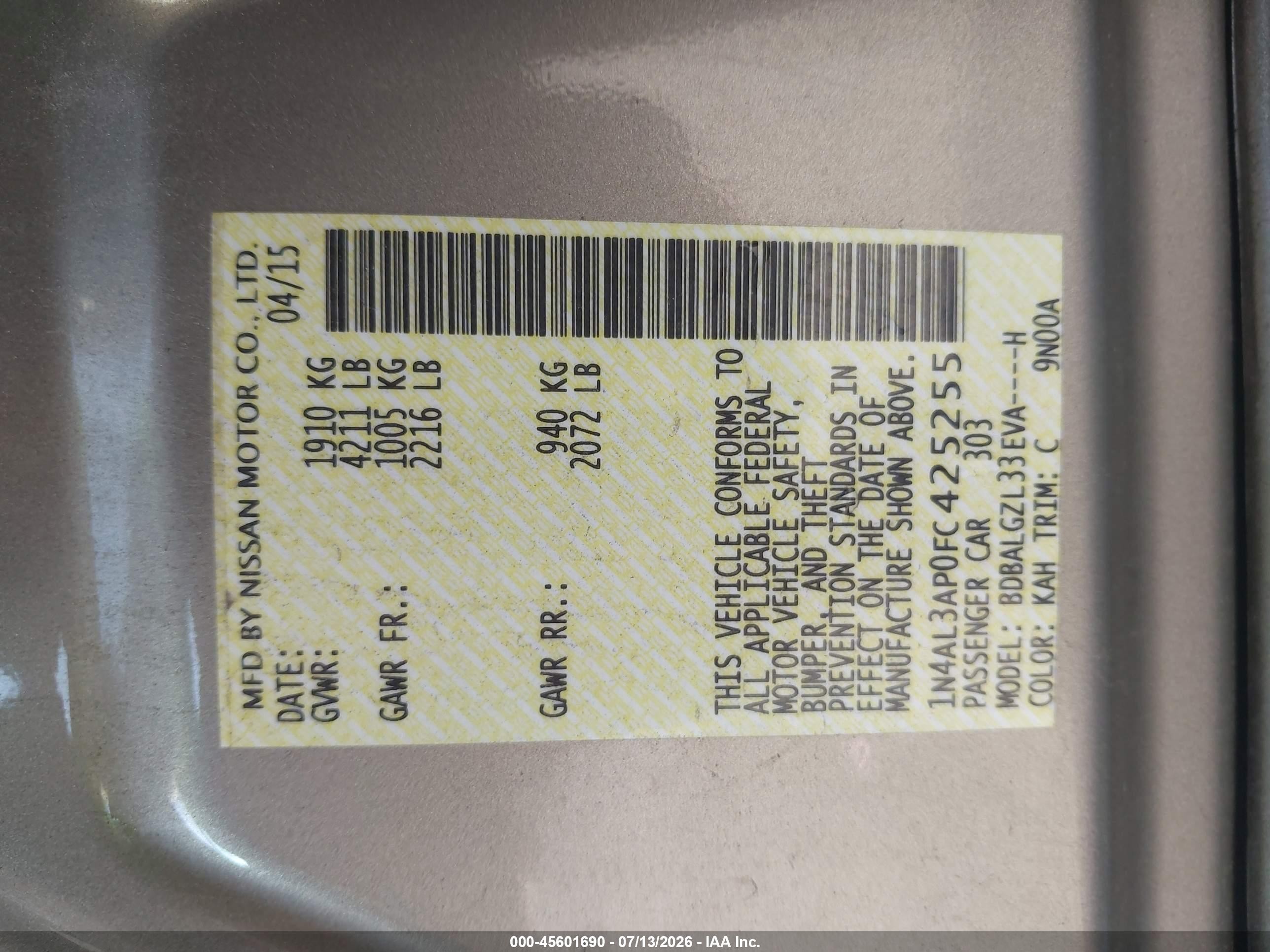 2015 Nissan Altima 2.5 S Gray vin: 1N4AL3AP0FC425255
