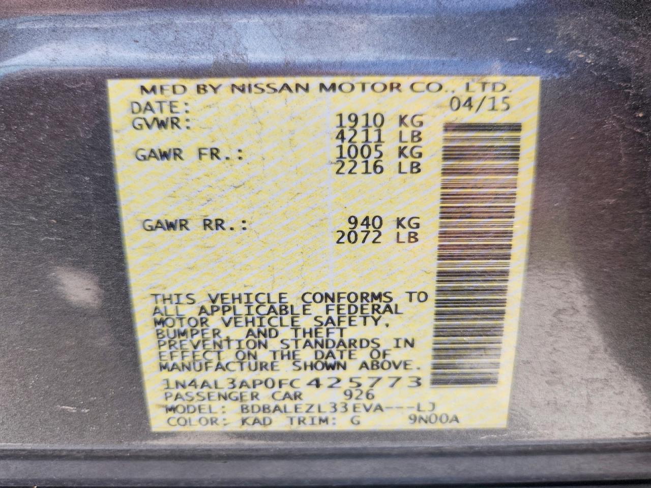 2015 Nissan Altima 2.5 S Gray vin: 1N4AL3AP0FC425773