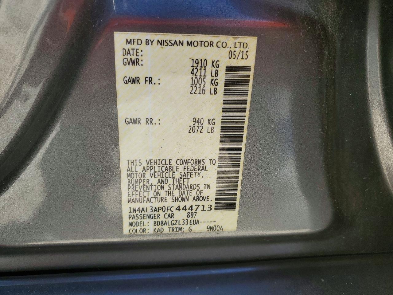 2015 Nissan Altima 2.5 S Gray vin: 1N4AL3AP0FC444713