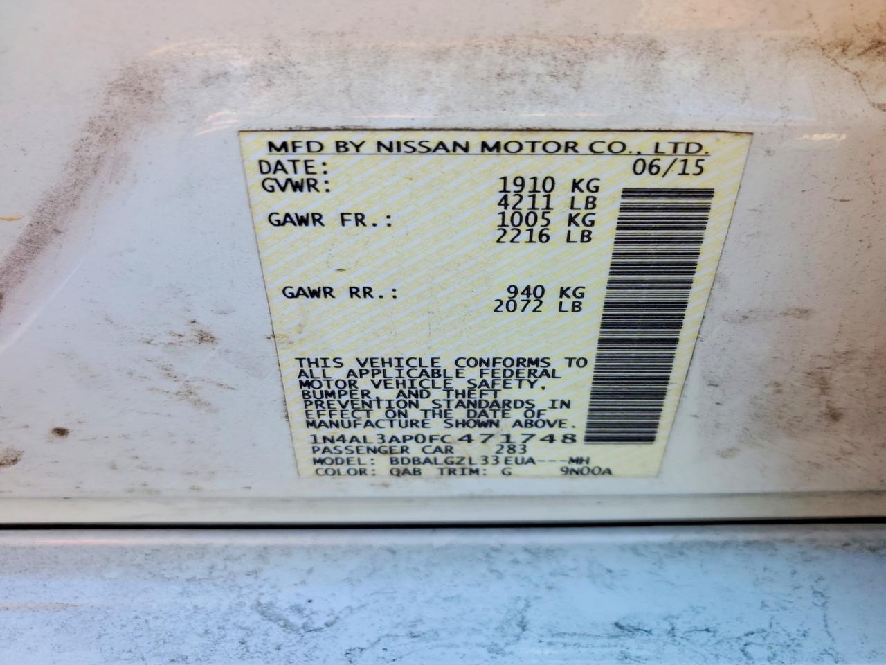 2015 Nissan Altima 2.5 S Cream vin: 1N4AL3AP0FC471748
