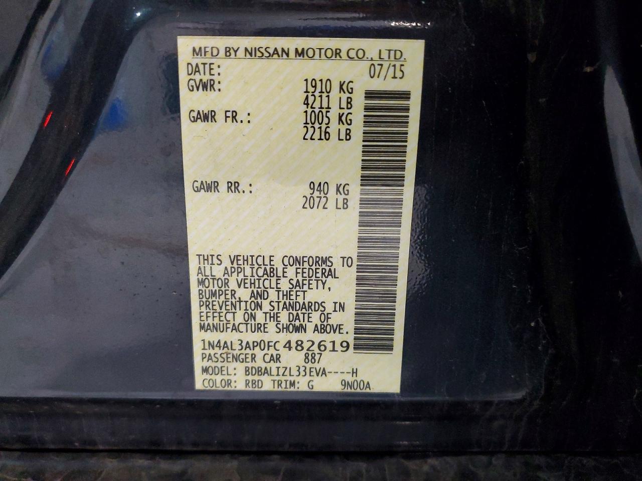 2015 Nissan Altima 2.5 Sv Gray vin: 1N4AL3AP0FC482619