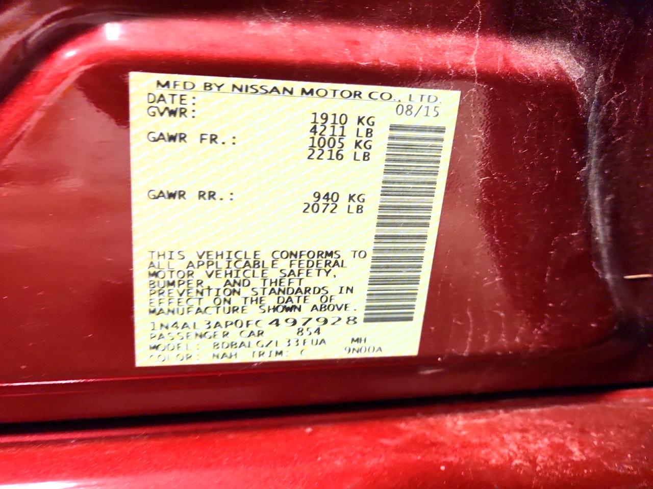 2015 Nissan Altima 2.5 S Красный vin: 1N4AL3AP0FC497928