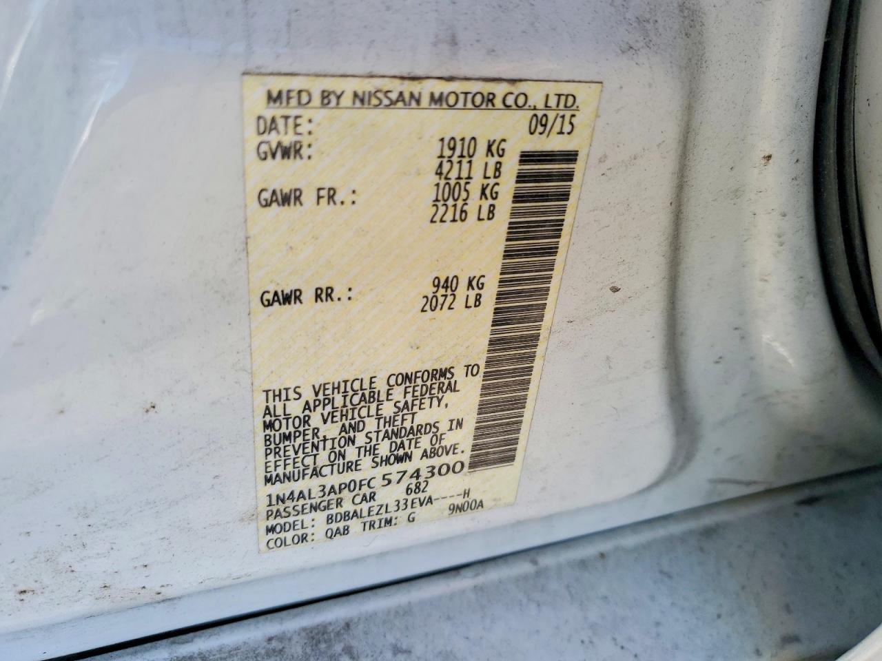 2015 Nissan Altima 2.5 S White vin: 1N4AL3AP0FC574300