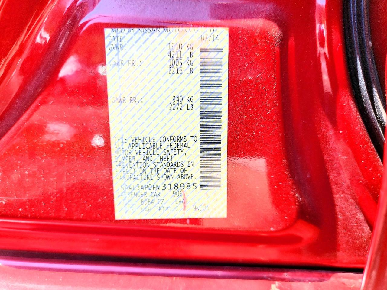 2015 Nissan Altima 2.5 S Красный vin: 1N4AL3AP0FN318985
