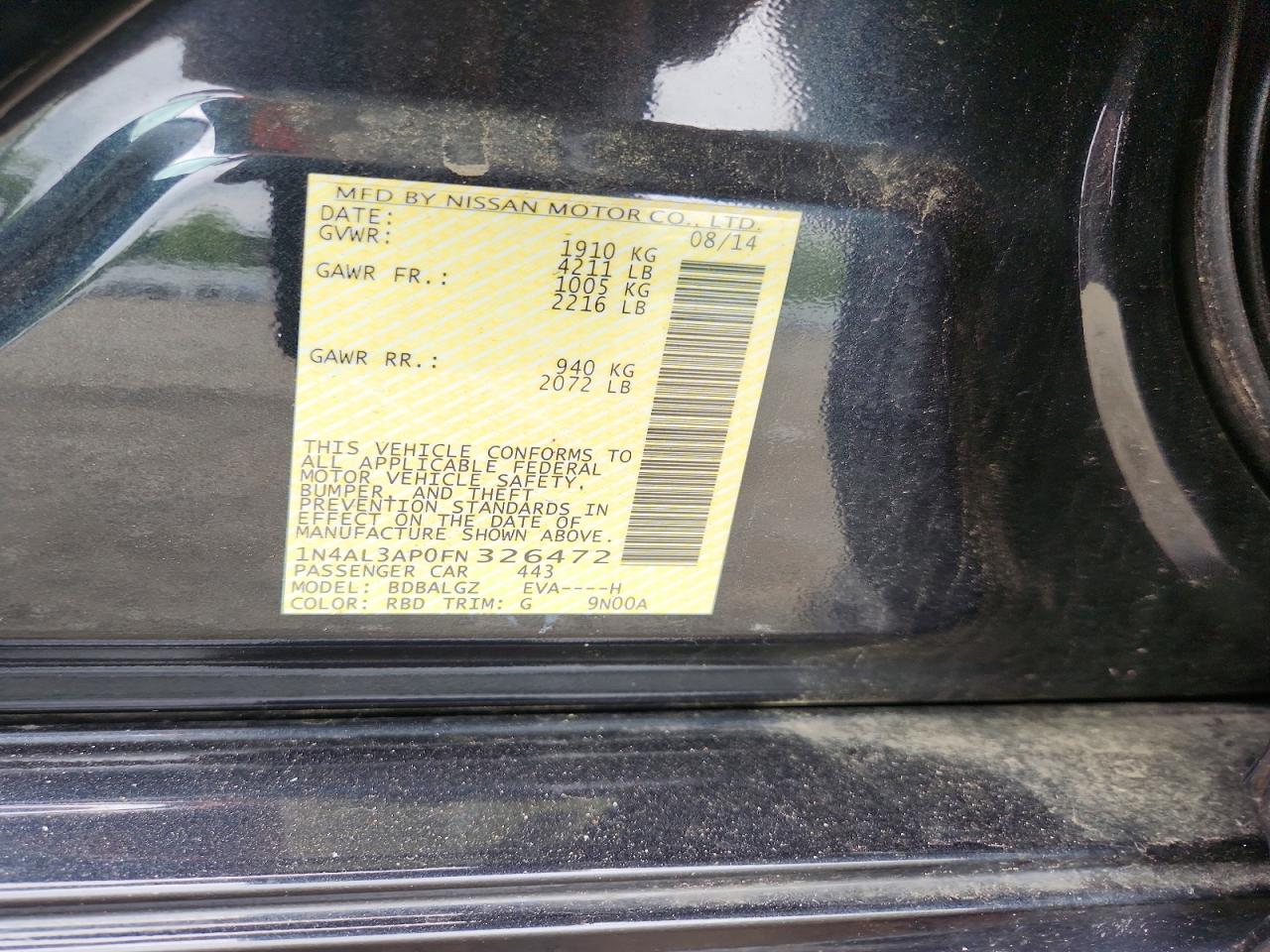 2015 Nissan Altima 2.5 S Gray vin: 1N4AL3AP0FN326472