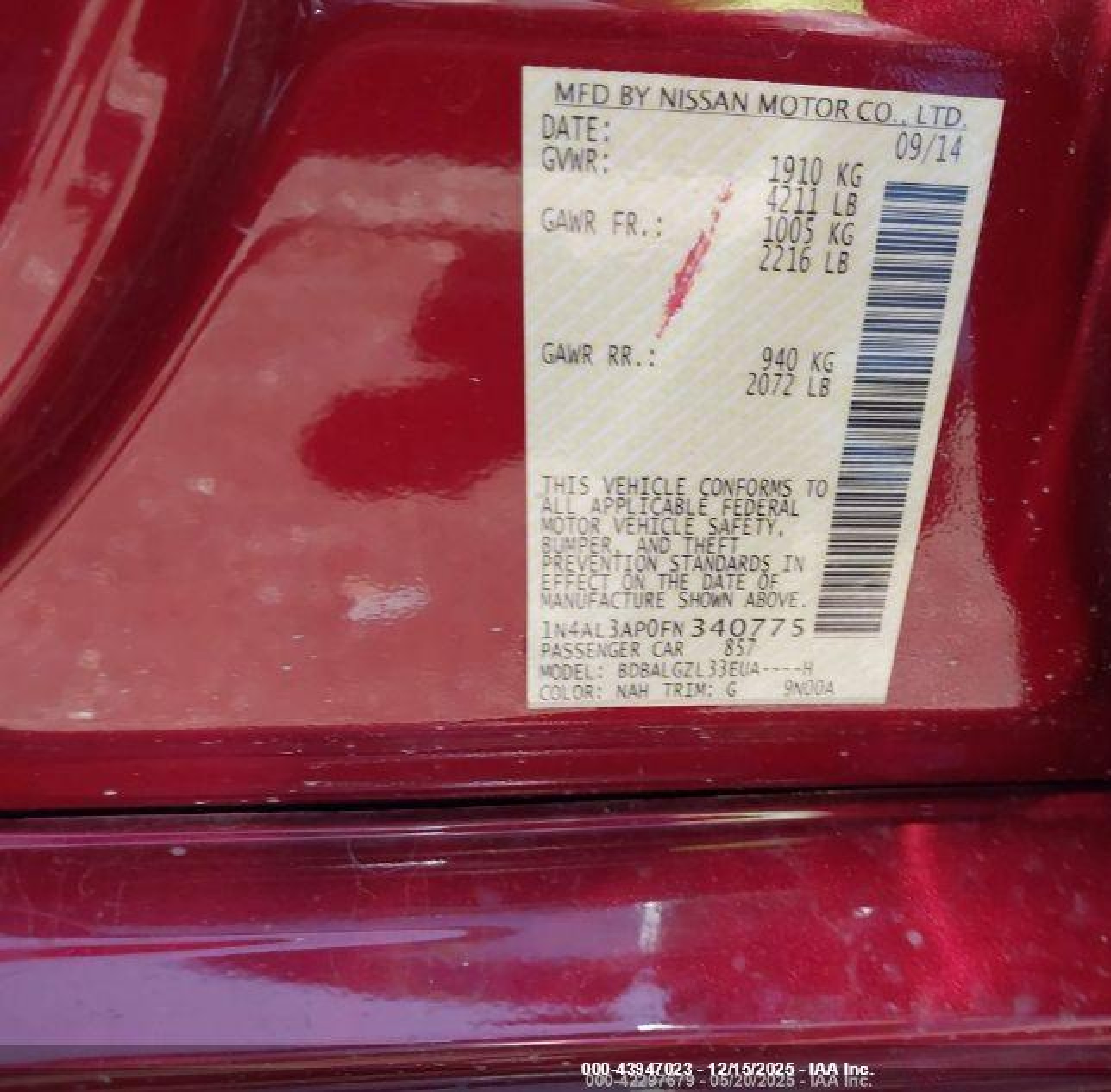 2015 Nissan Altima 2.5 S Red vin: 1N4AL3AP0FN340775