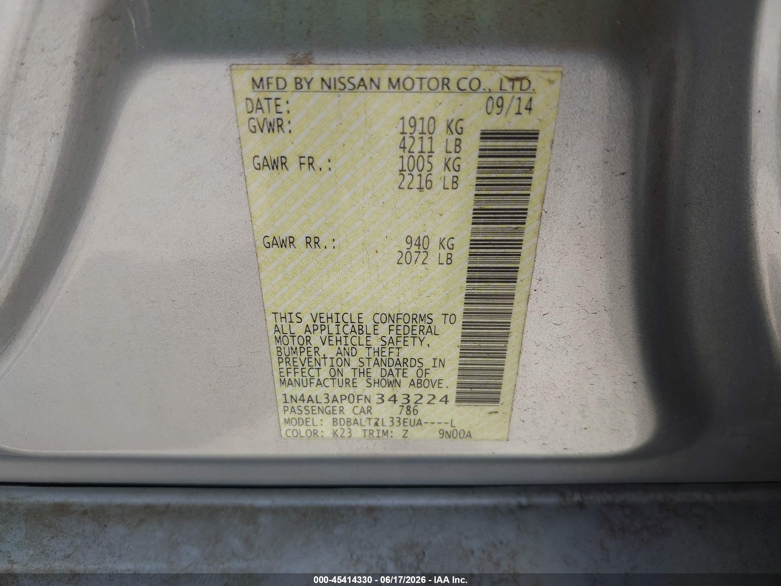 2015 Nissan Altima 2.5 Sl Silver vin: 1N4AL3AP0FN343224