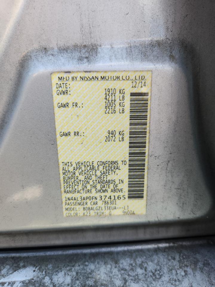2015 Nissan Altima 2.5 S Silver vin: 1N4AL3AP0FN374165