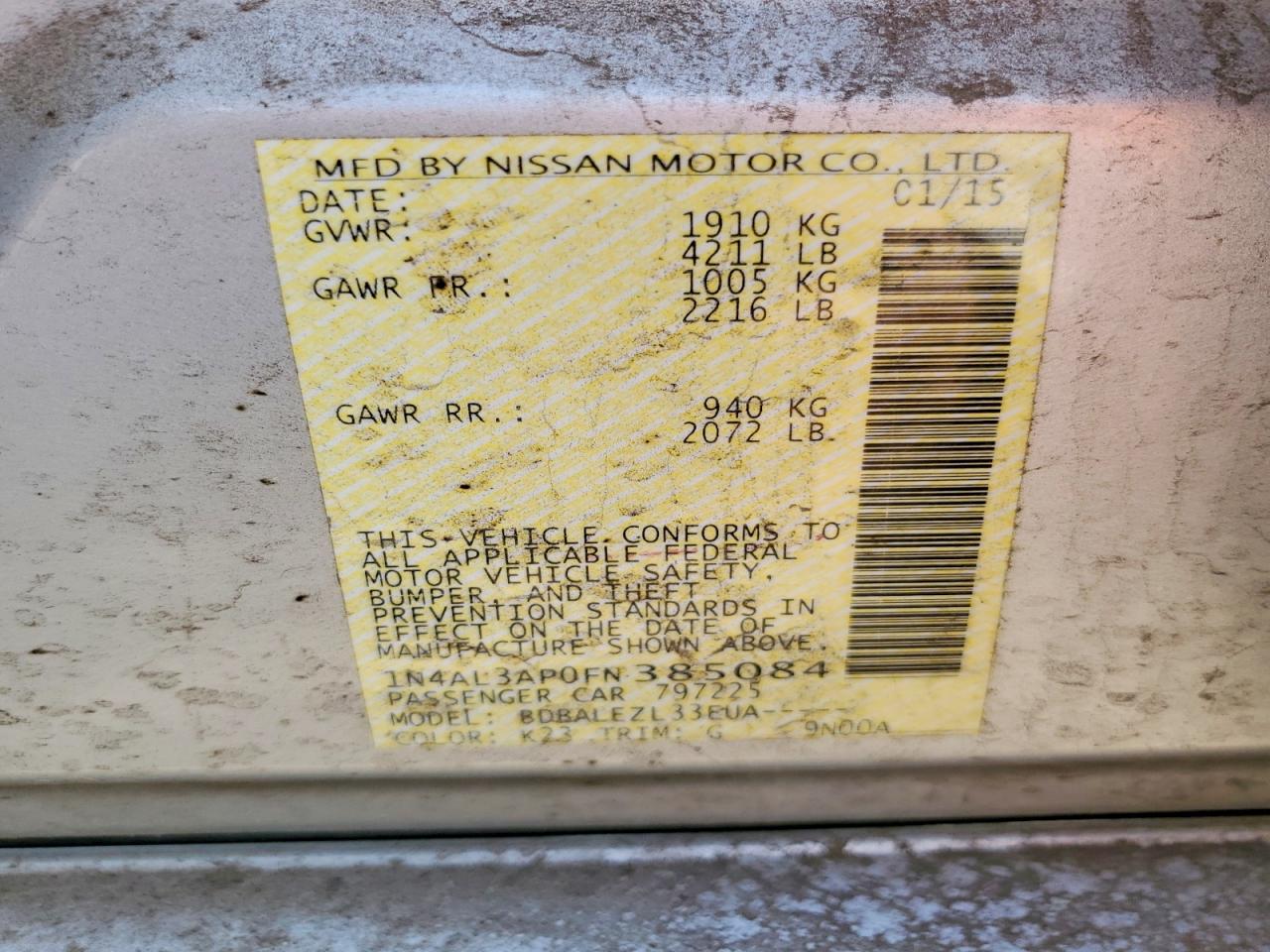 2015 Nissan Altima 2.5 S Silver vin: 1N4AL3AP0FN385084