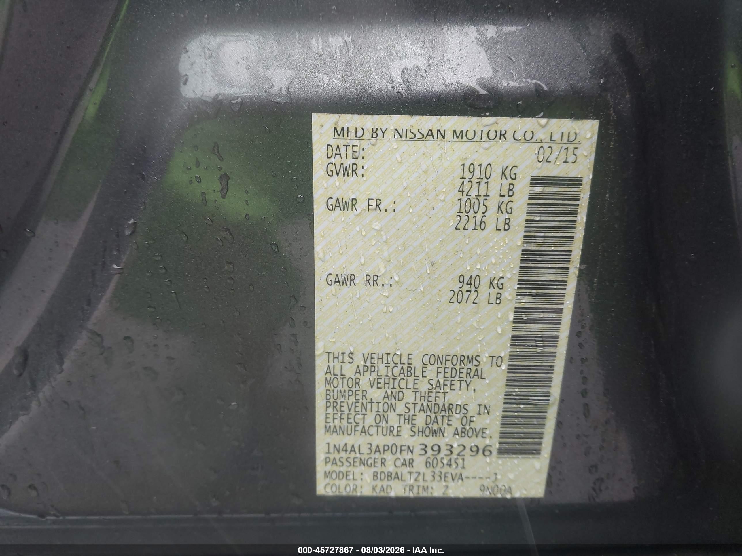 2015 Nissan Altima 2.5 Sl Gray vin: 1N4AL3AP0FN393296