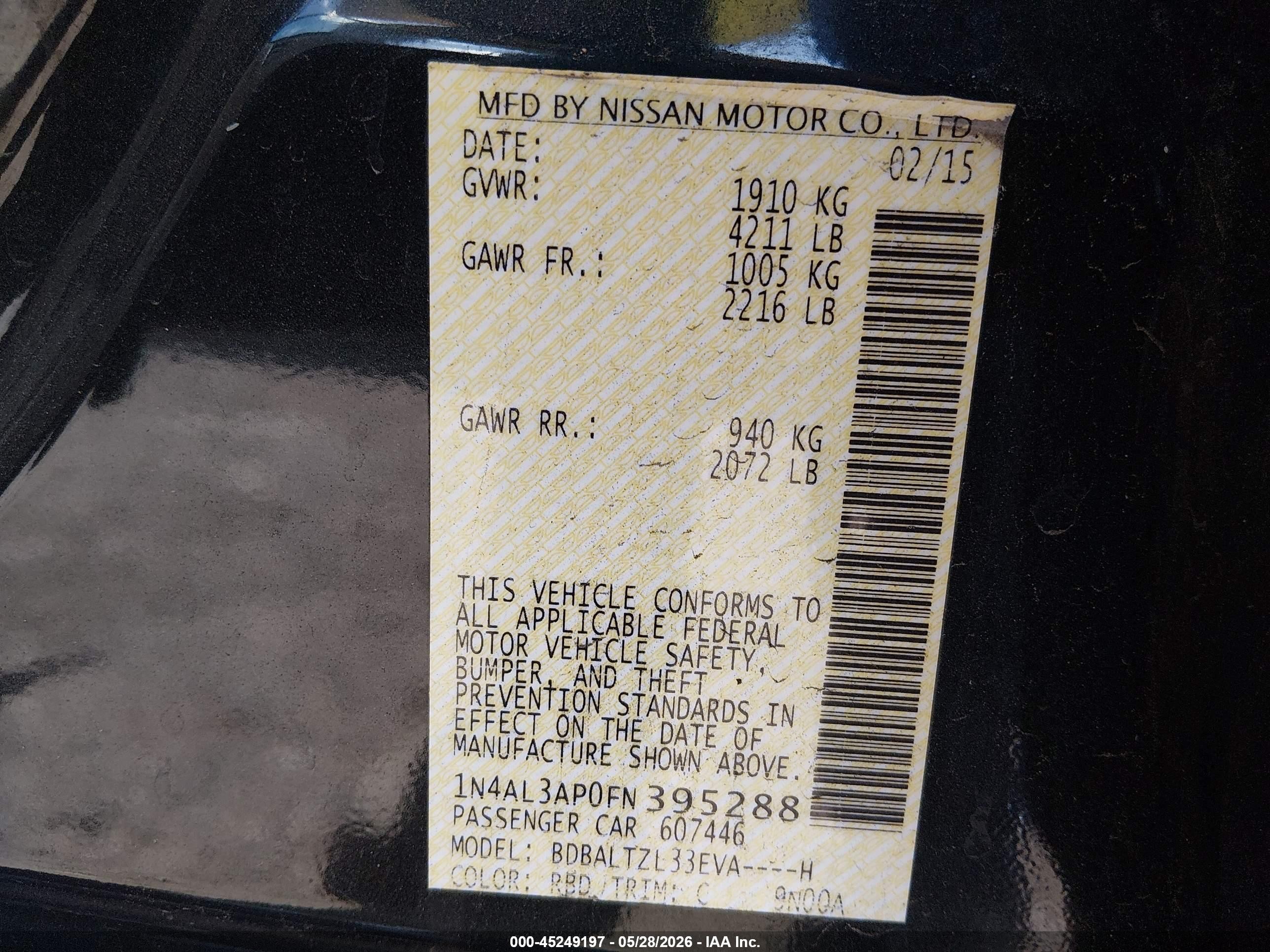 2015 Nissan Altima 2.5 Sl Dark Blue vin: 1N4AL3AP0FN395288