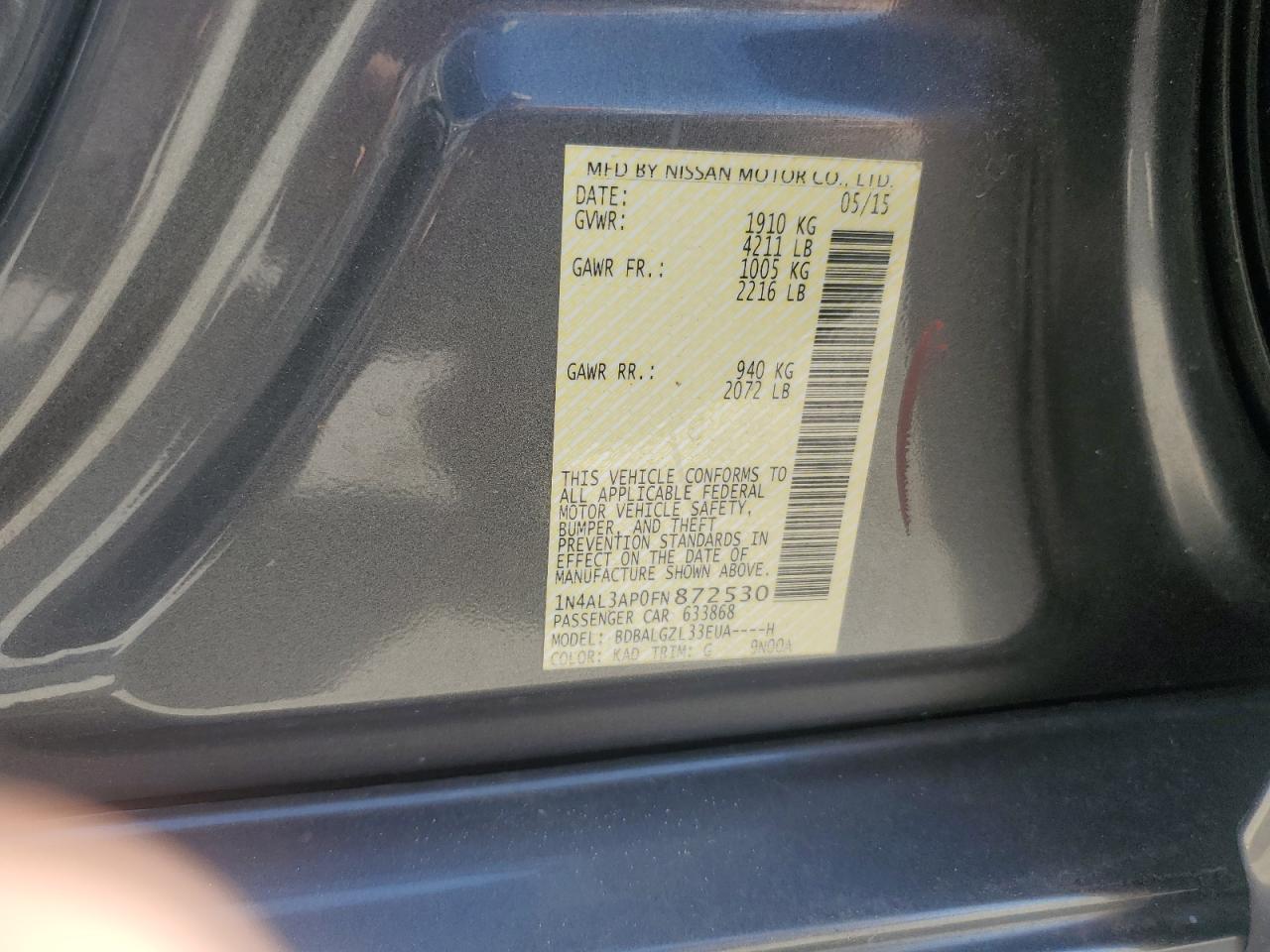 2015 Nissan Altima 2.5 Серебряный vin: 1N4AL3AP0FN872530