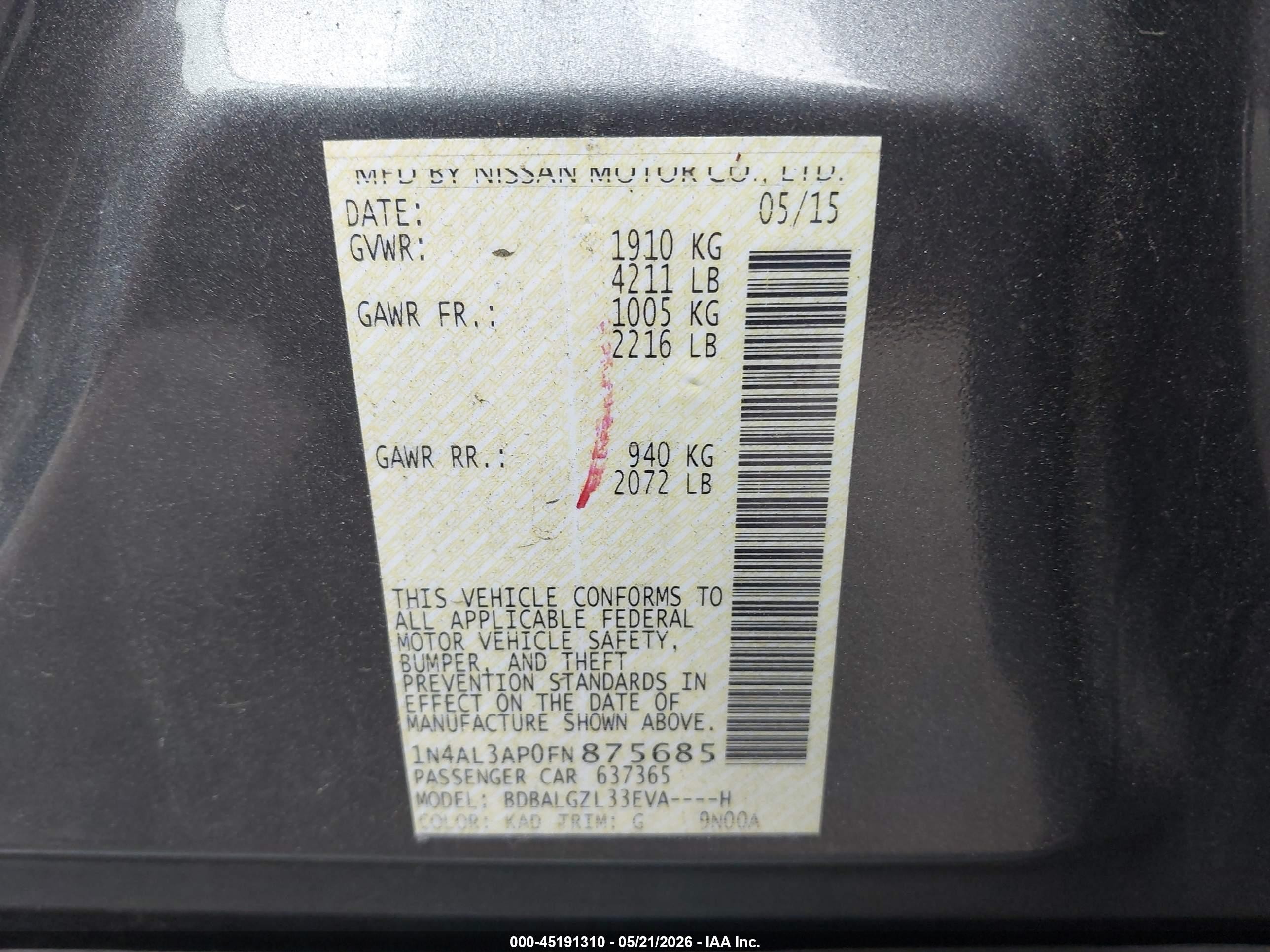 2015 Nissan Altima 2.5 S Gray vin: 1N4AL3AP0FN875685