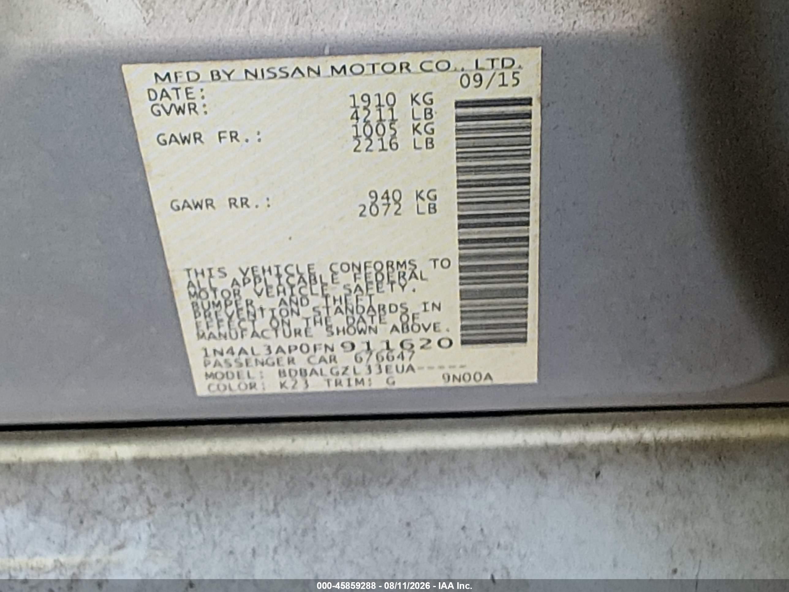 2015 Nissan Altima 2.5 S Silver vin: 1N4AL3AP0FN911620