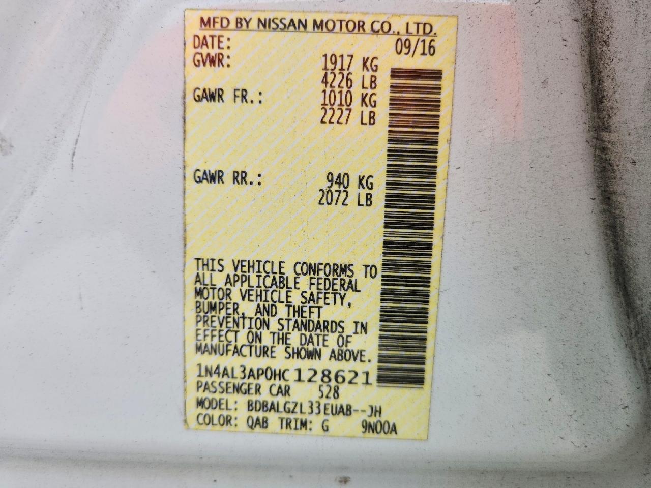 2017 Nissan Altima 2.5 S White vin: 1N4AL3AP0HC128621
