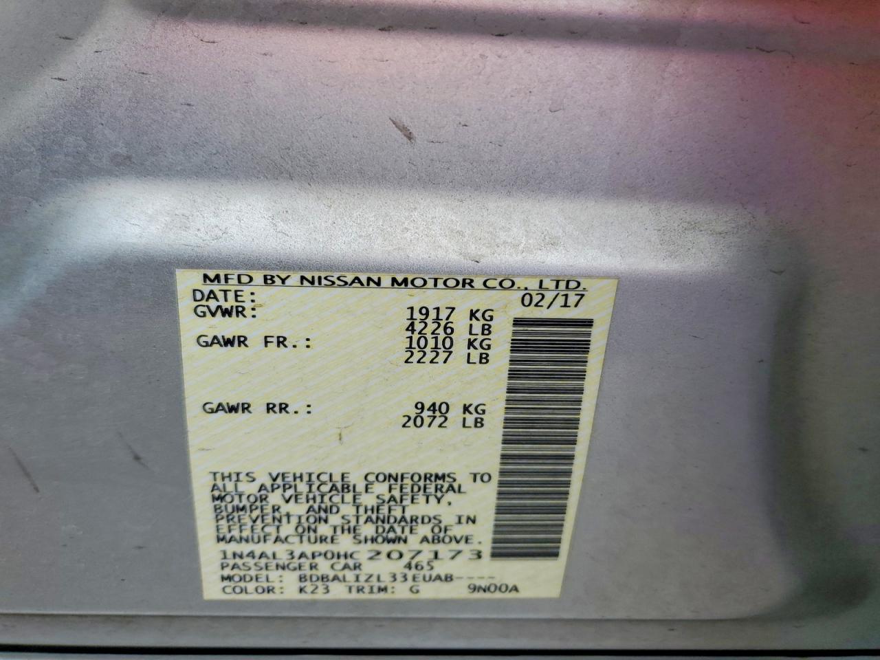 2017 Nissan Altima 2.5 Sv Серебряный vin: 1N4AL3AP0HC207173