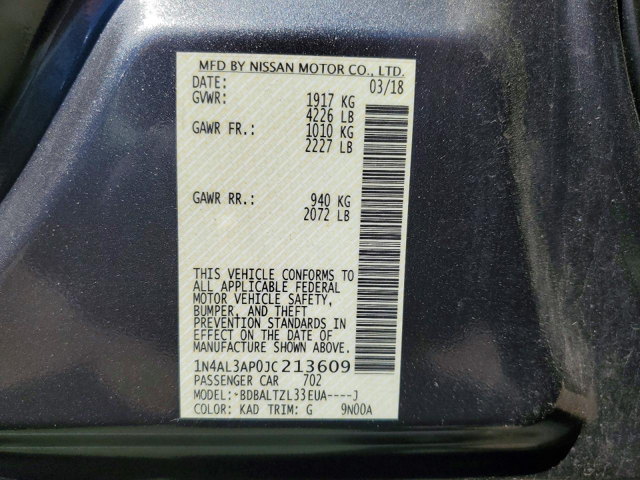 2018 Nissan Altima 2.5 Sl Gray vin: 1N4AL3AP0JC213609