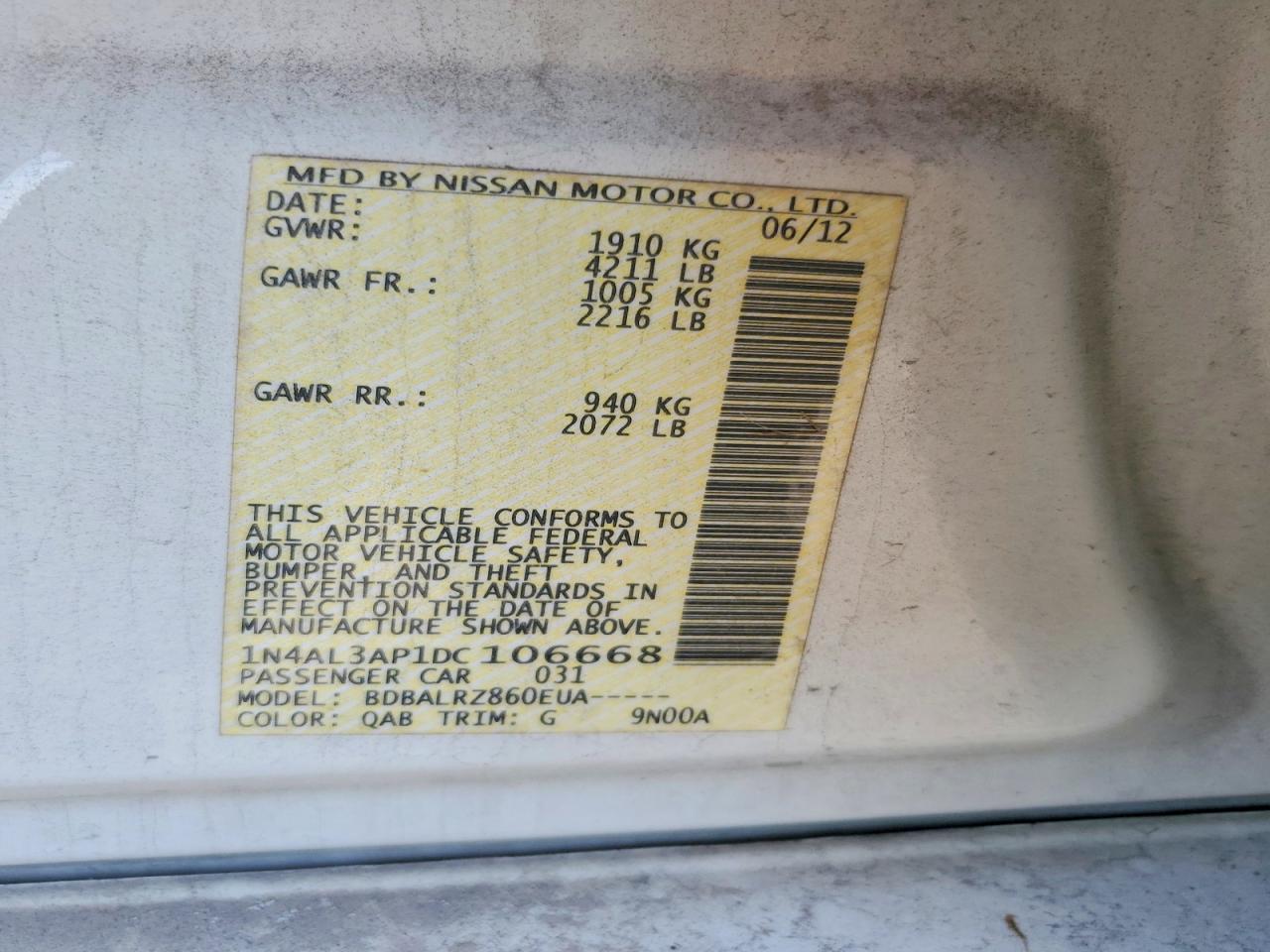 2013 Nissan Altima 2.5 Белый vin: 1N4AL3AP1DC106668
