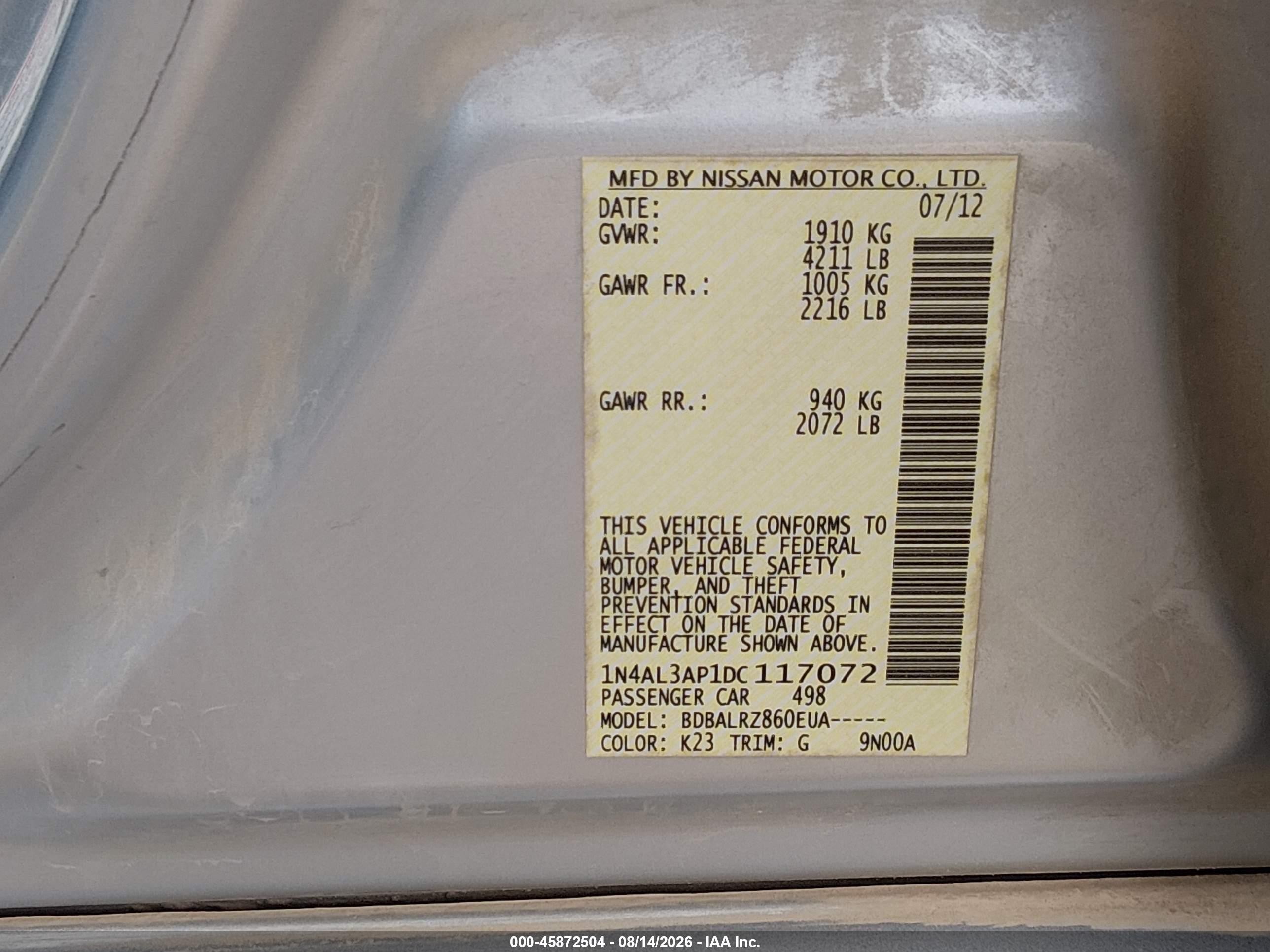 2013 Nissan Altima 2.5 S Gray vin: 1N4AL3AP1DC117072