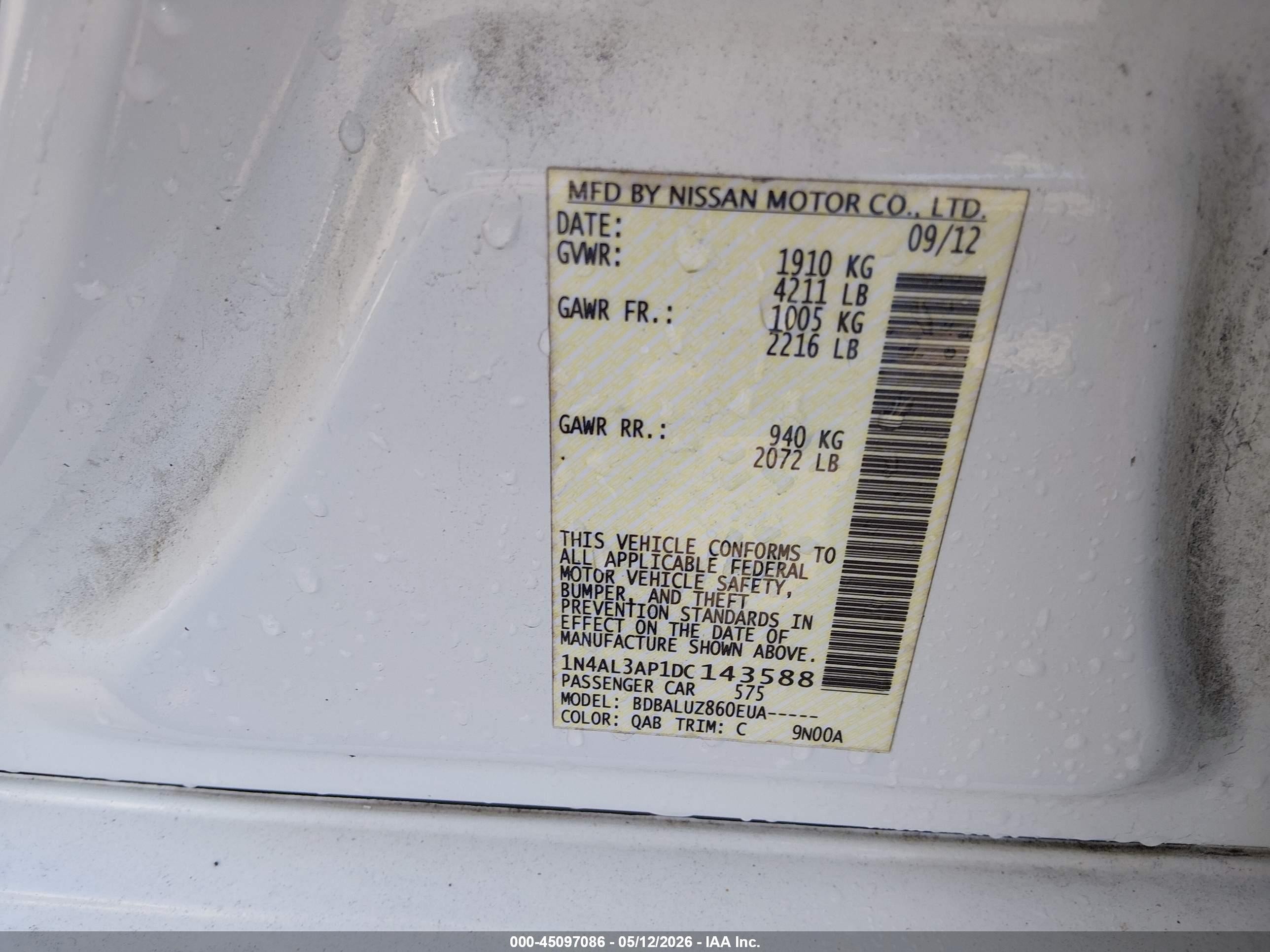 2013 Nissan Altima 2.5 Sv White vin: 1N4AL3AP1DC143588
