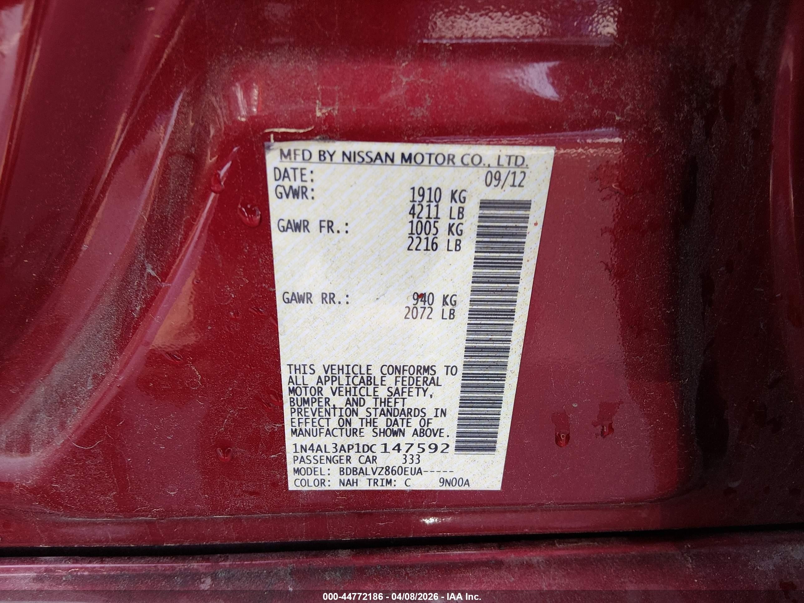2013 Nissan Altima 2.5 Sl Красный vin: 1N4AL3AP1DC147592