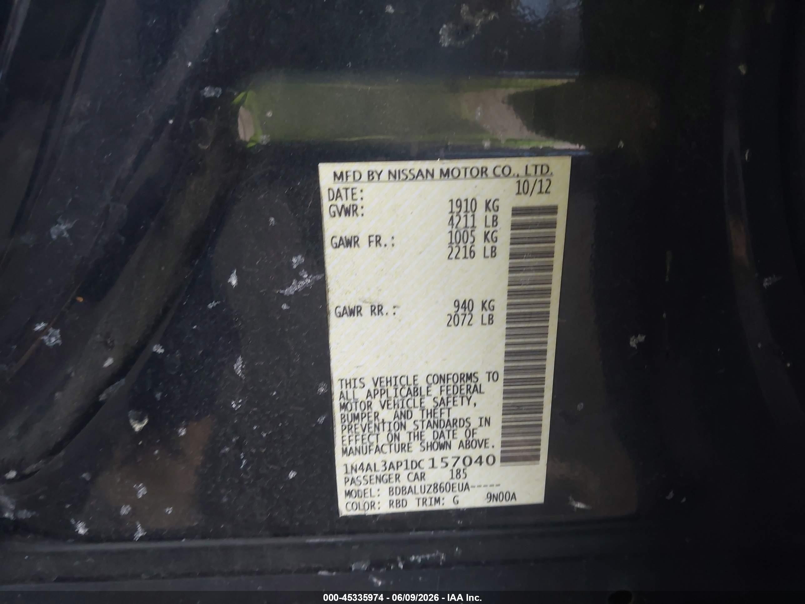 2013 Nissan Altima 2.5 Sv Black vin: 1N4AL3AP1DC157040