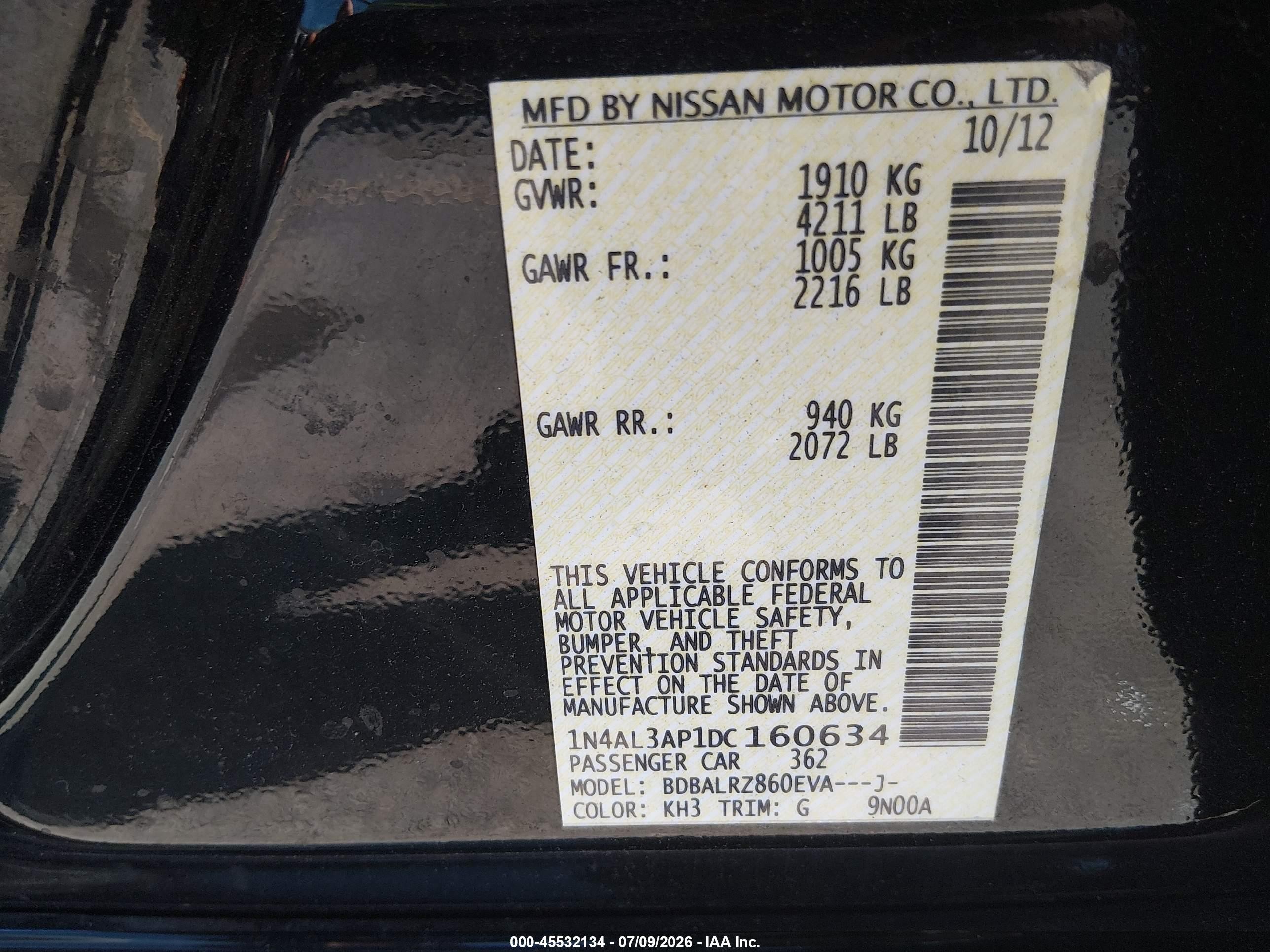 2013 Nissan Altima 2.5 S Black vin: 1N4AL3AP1DC160634