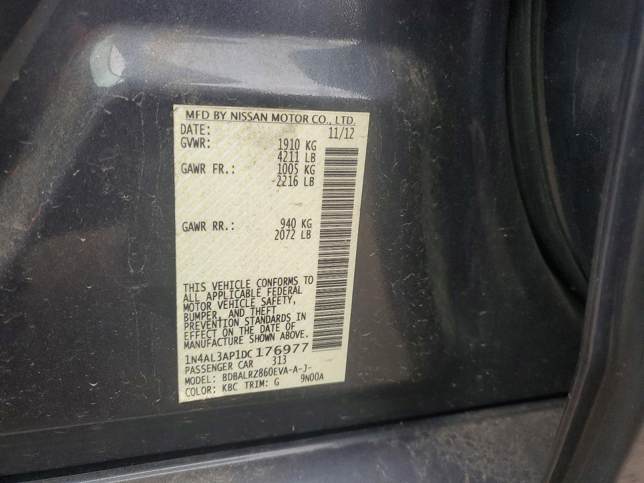 2013 Nissan Altima 2.5 Gray vin: 1N4AL3AP1DC176977