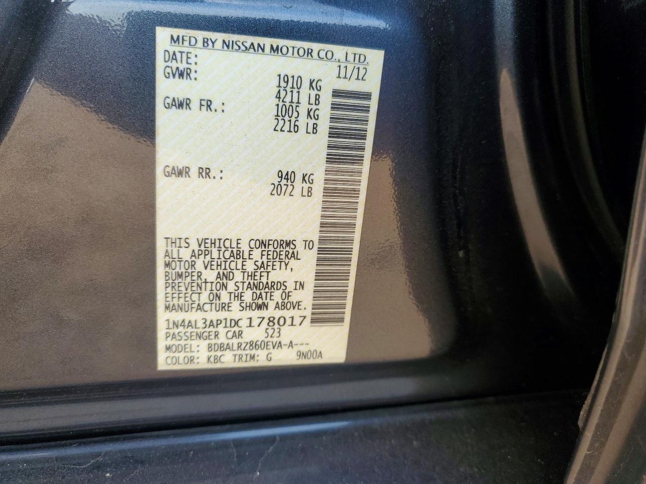 2013 Nissan Altima 2.5 Gray vin: 1N4AL3AP1DC178017