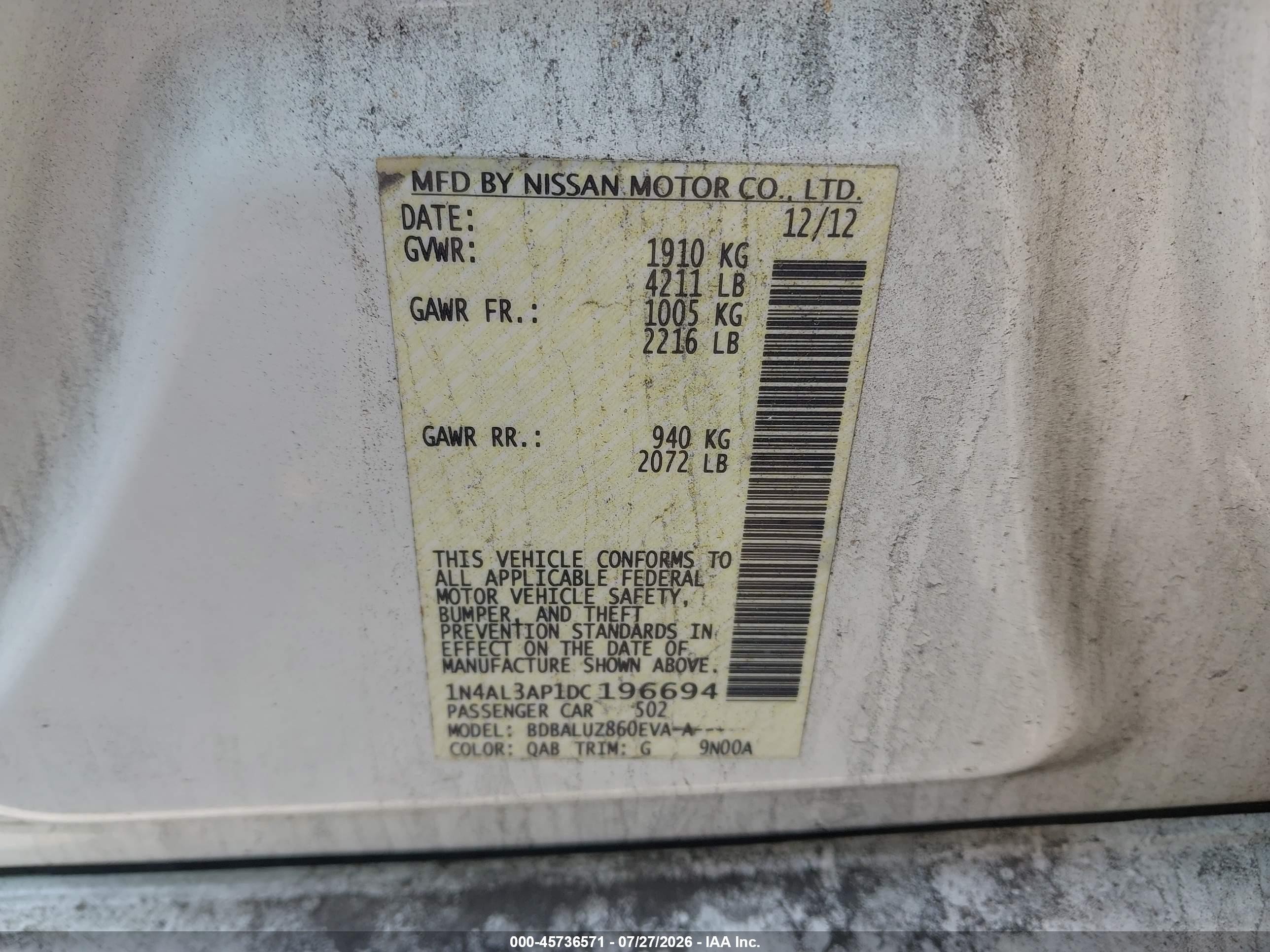 2013 Nissan Altima 2.5 Sv Белый vin: 1N4AL3AP1DC196694
