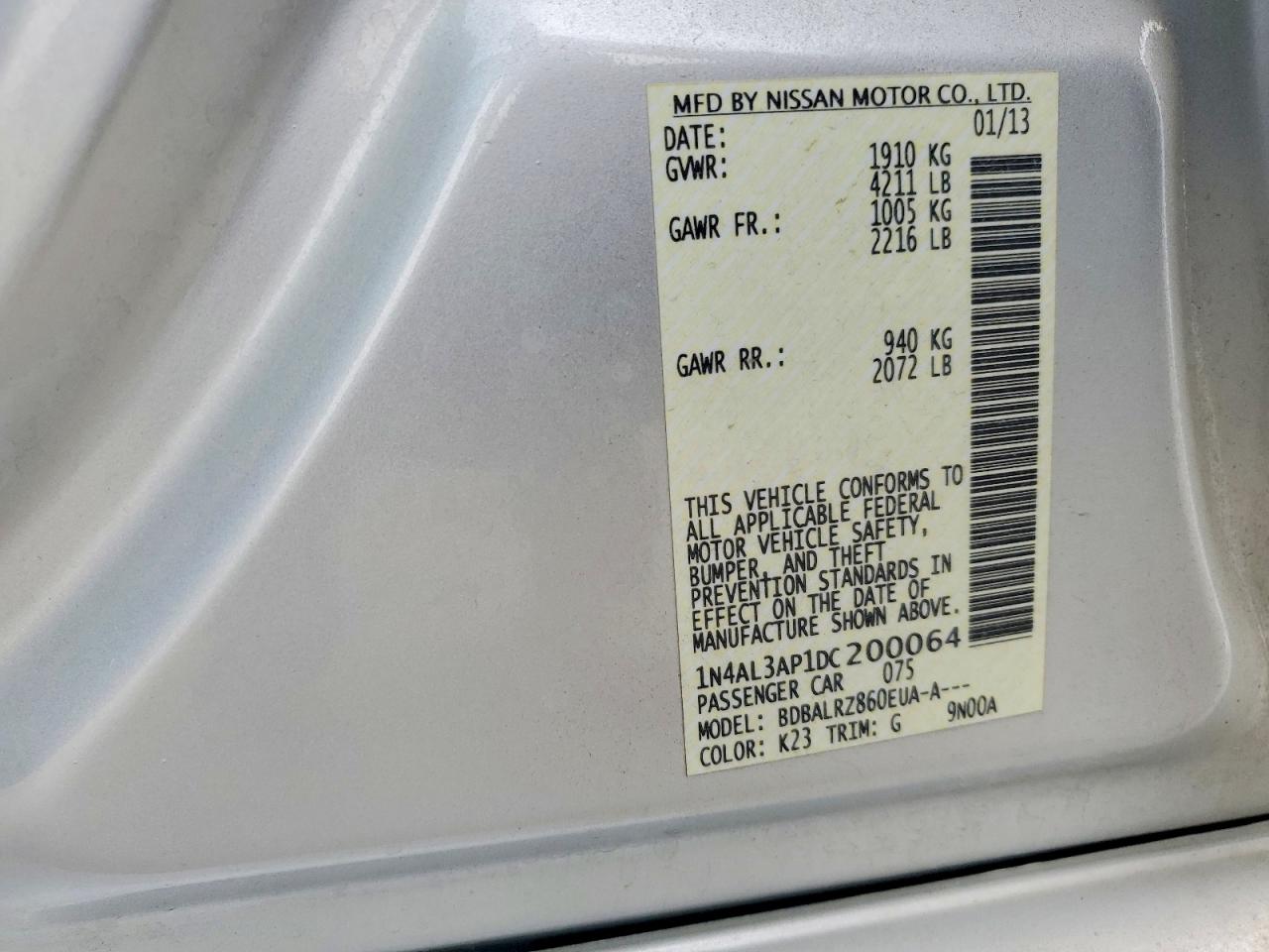 2013 Nissan Altima 2.5 Silver vin: 1N4AL3AP1DC200064
