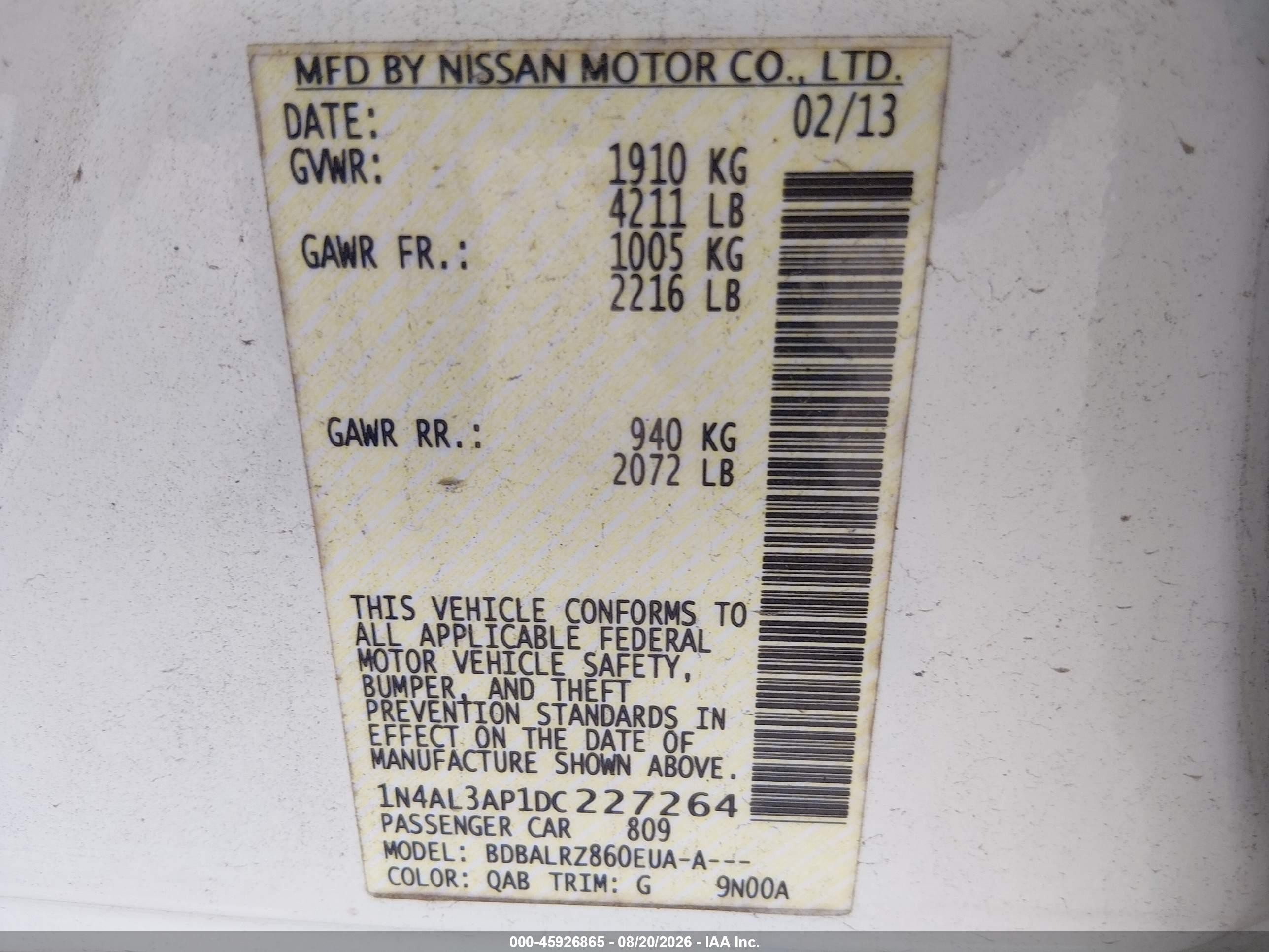2013 Nissan Altima 2.5 S White vin: 1N4AL3AP1DC227264