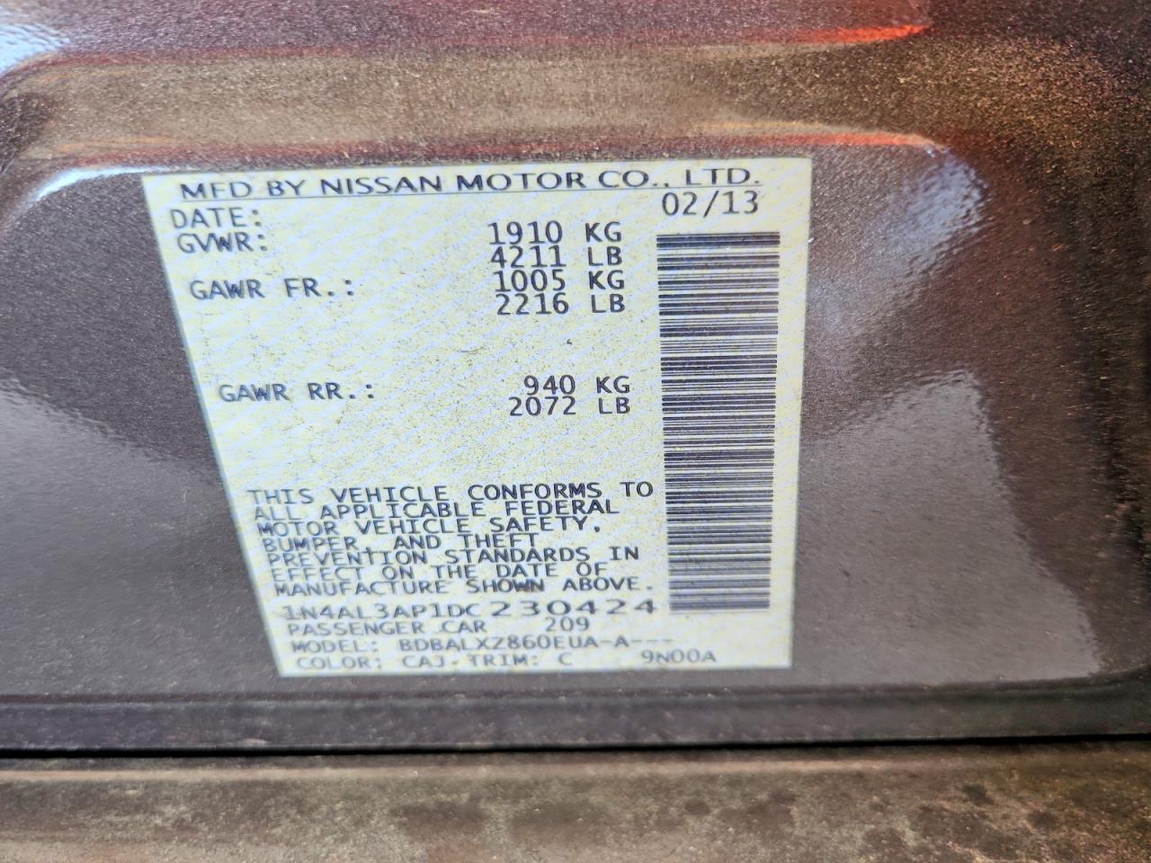 2013 Nissan Altima 2.5 Gray vin: 1N4AL3AP1DC230424
