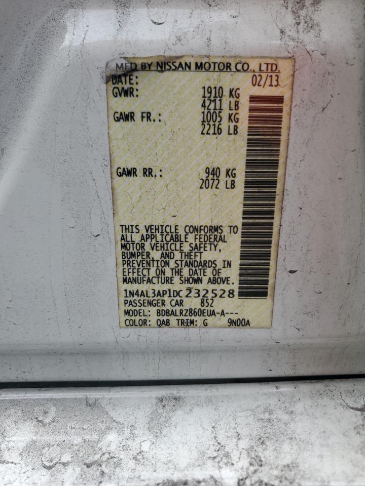 2013 Nissan Altima 2.5 White vin: 1N4AL3AP1DC232528