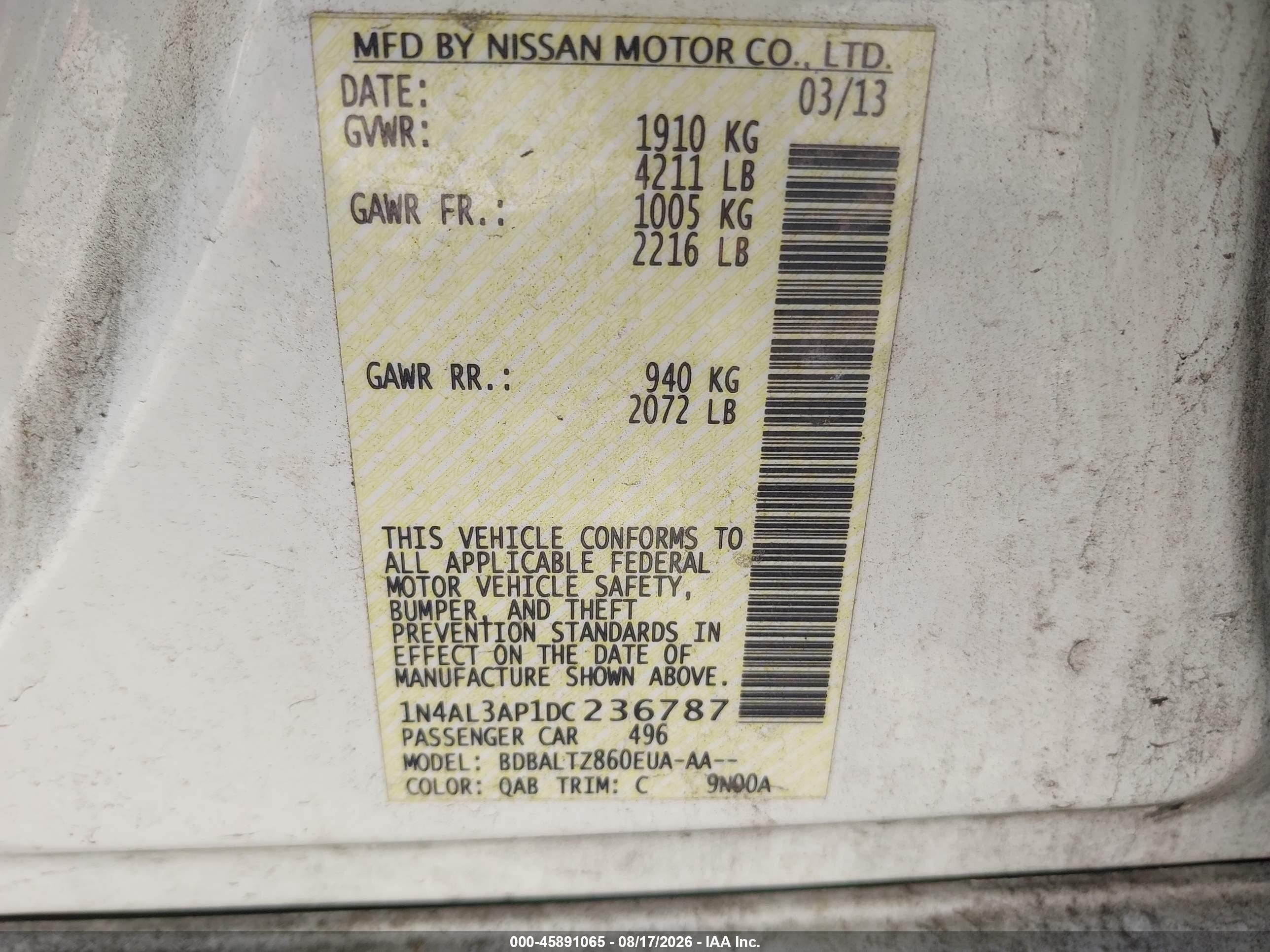 2013 Nissan Altima 2.5 Sv Белый vin: 1N4AL3AP1DC236787