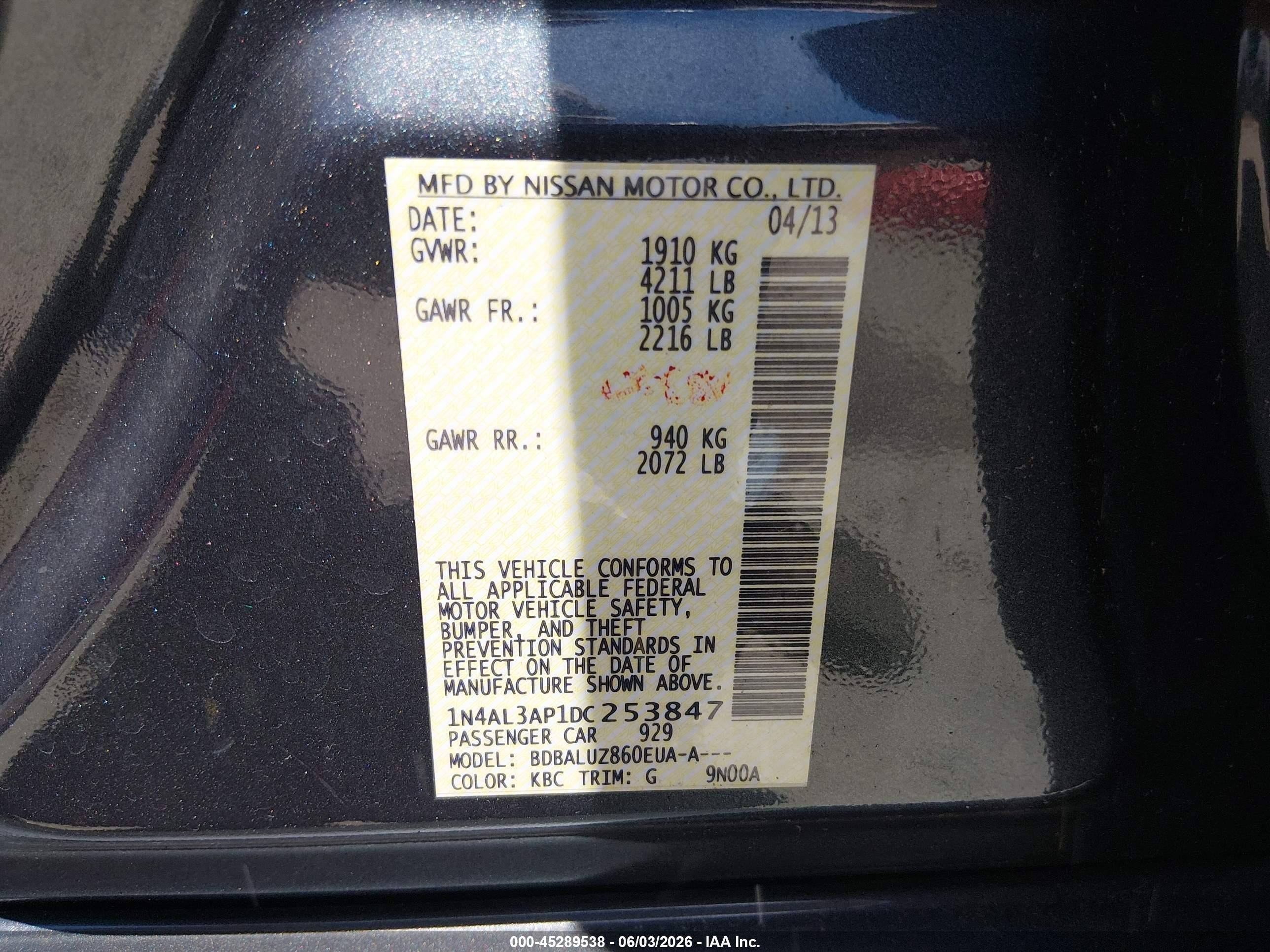 2013 Nissan Altima 2.5 Sv Black vin: 1N4AL3AP1DC253847