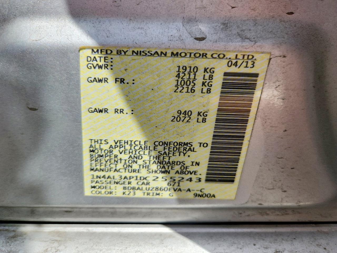 2013 Nissan Altima 2.5 Sv Silver vin: 1N4AL3AP1DC255243