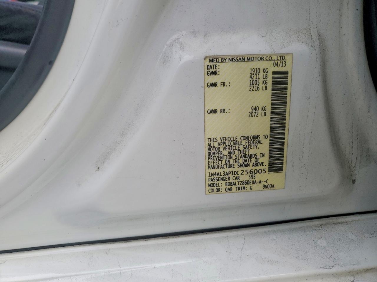 2013 Nissan Altima 2.5 White vin: 1N4AL3AP1DC256005