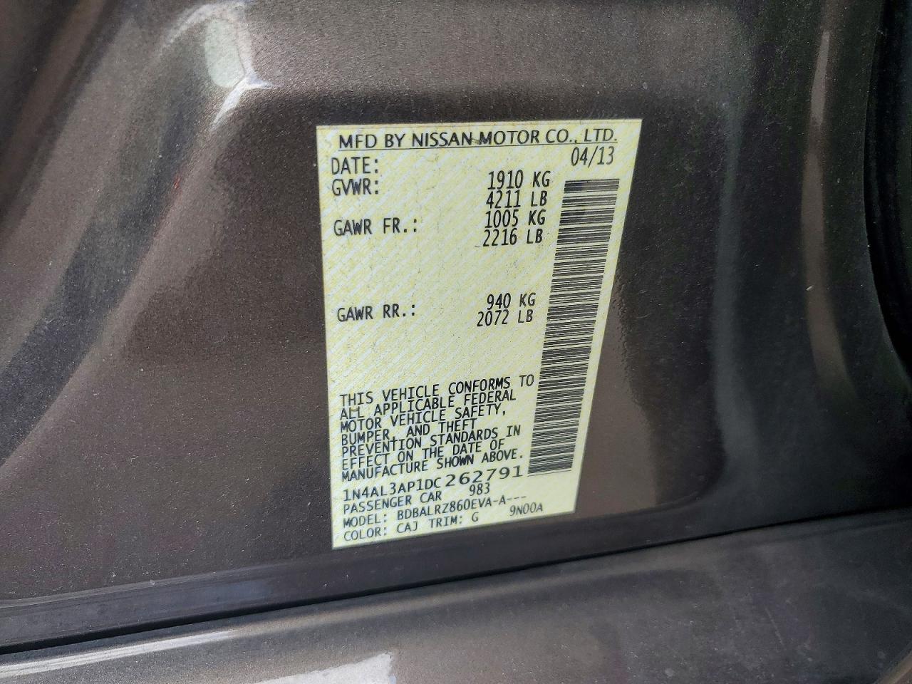 2013 Nissan Altima 2.5 Brown vin: 1N4AL3AP1DC262791