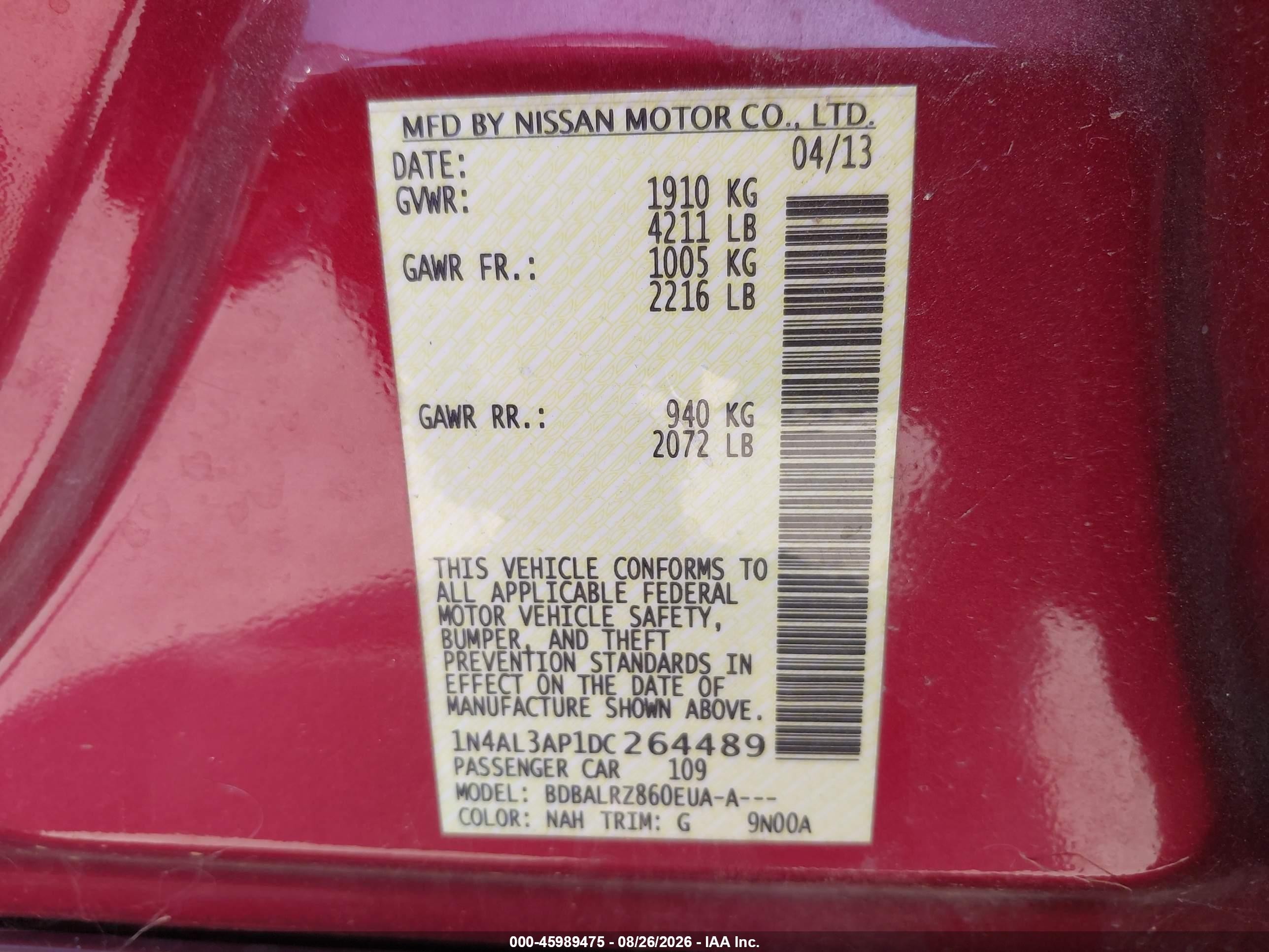 2013 Nissan Altima 2.5 S Red vin: 1N4AL3AP1DC264489