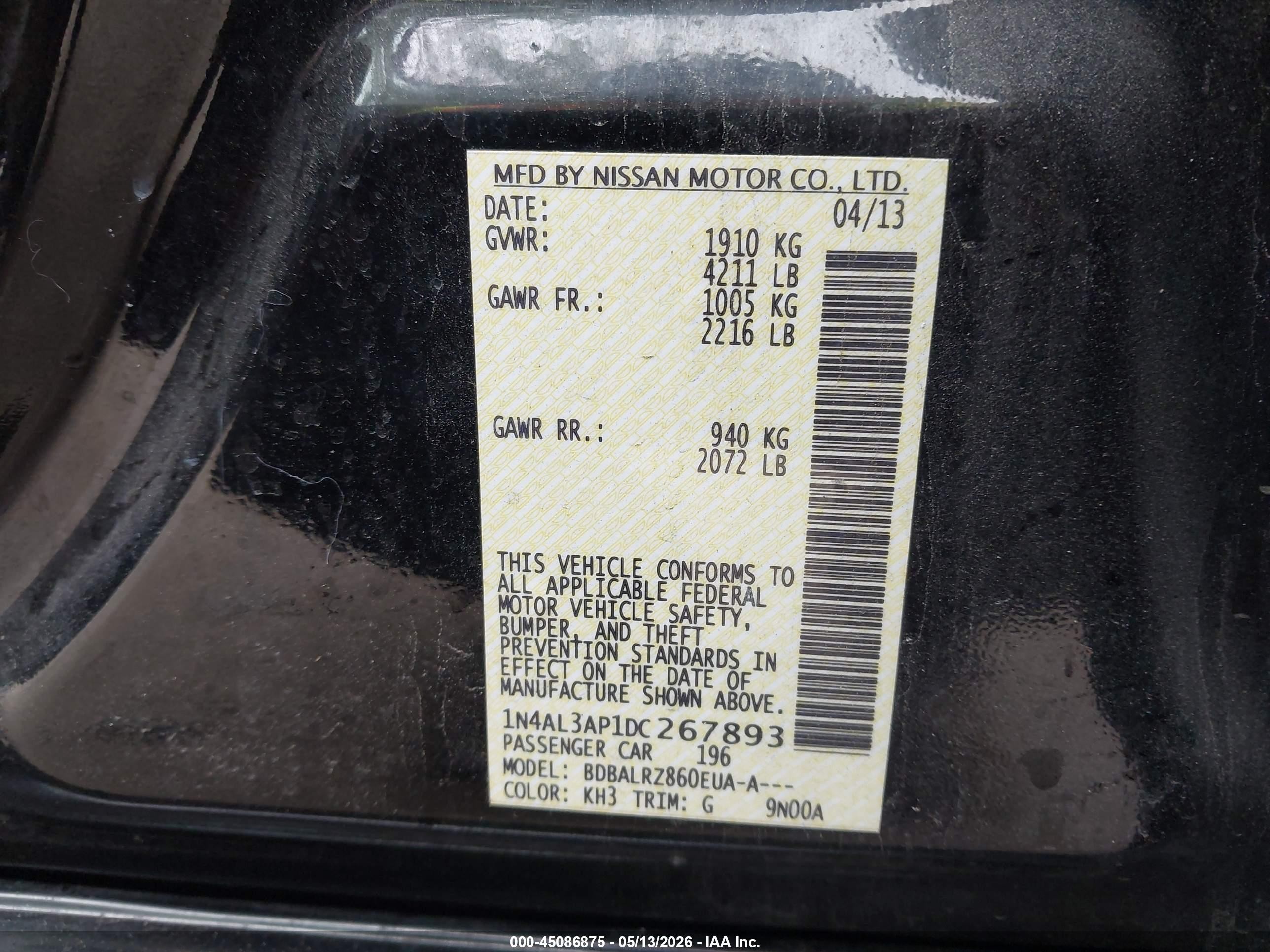 2013 Nissan Altima 2.5 S Black vin: 1N4AL3AP1DC267893