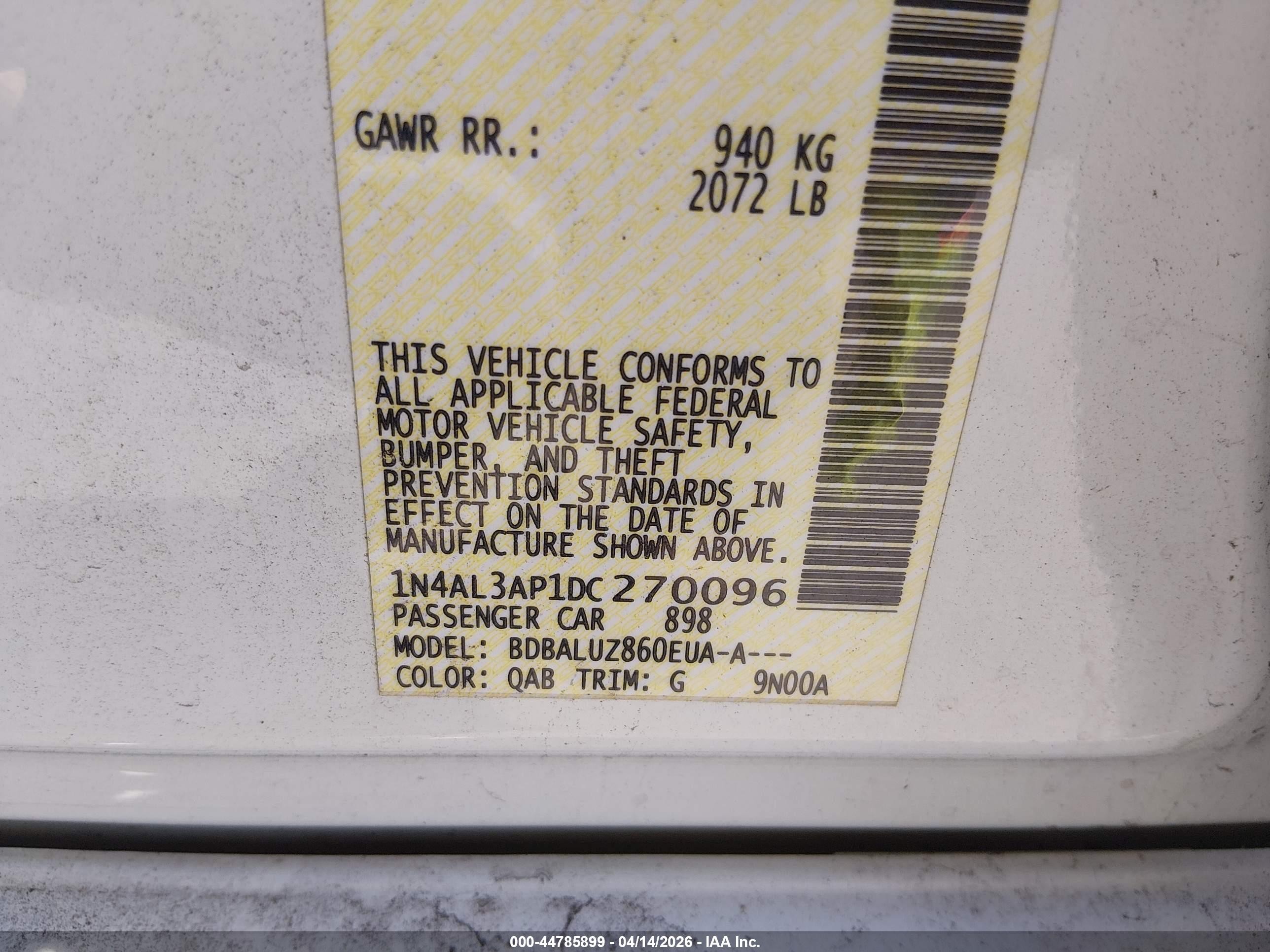 2013 Nissan Altima 2.5 Sv White vin: 1N4AL3AP1DC270096