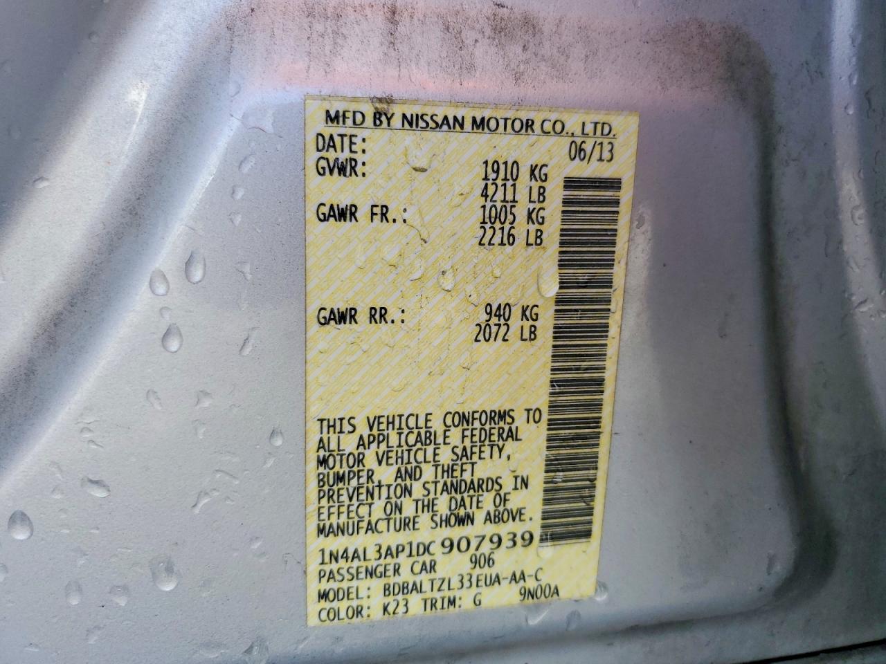 2013 Nissan Altima 2.5 Sv Серебряный vin: 1N4AL3AP1DC907939