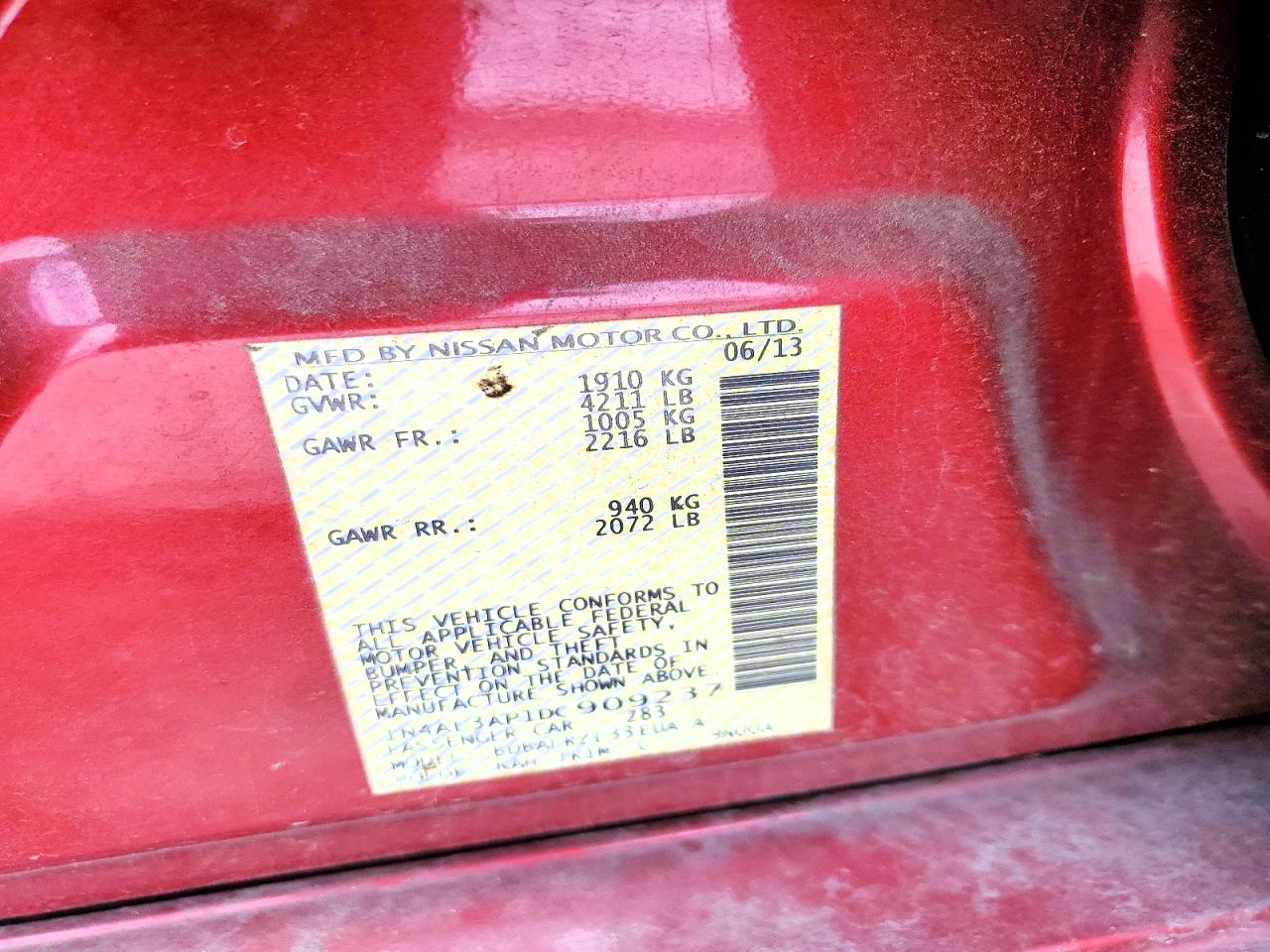2013 Nissan Altima 2.5 Red vin: 1N4AL3AP1DC909237