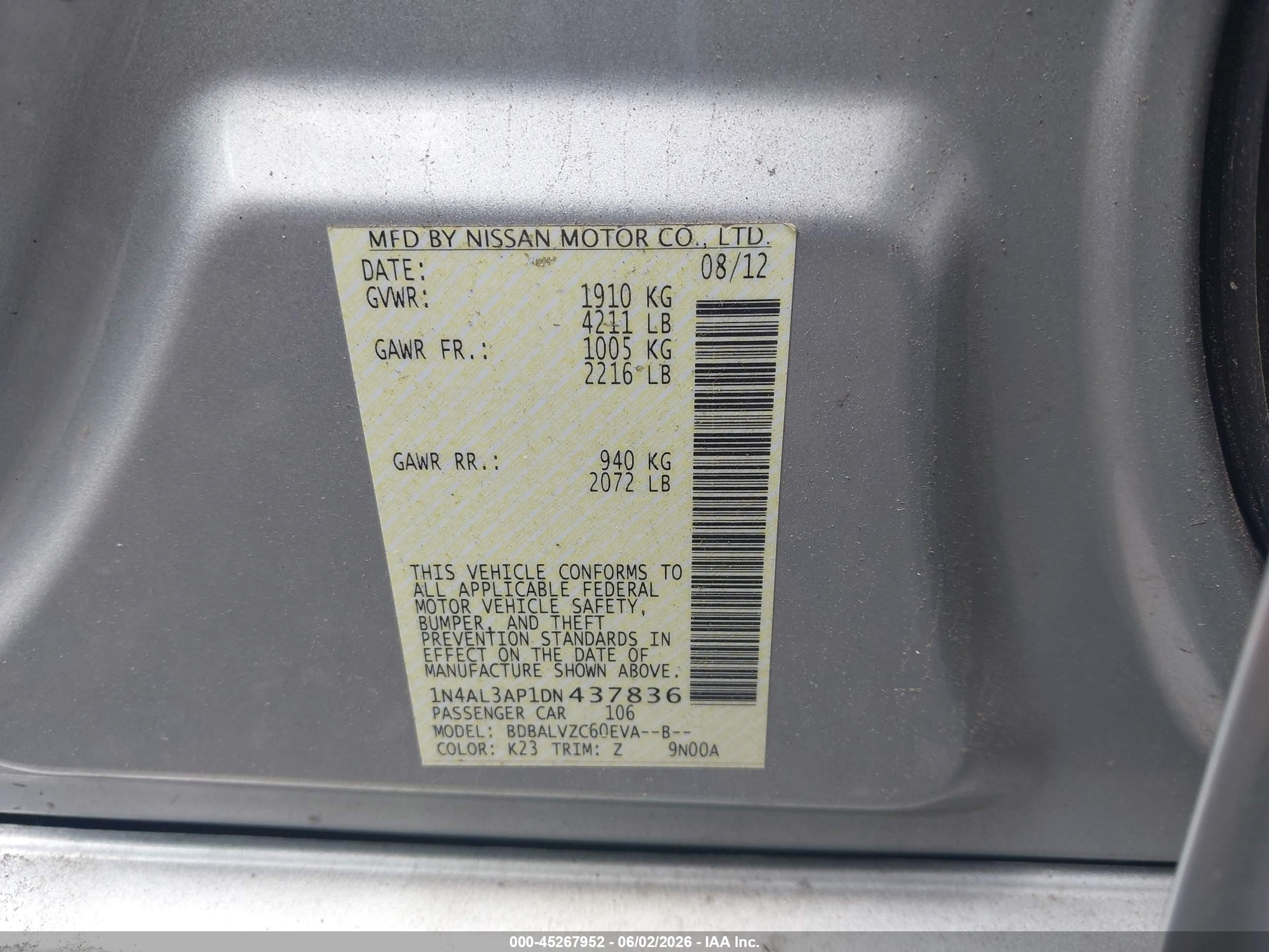 2013 Nissan Altima 2.5 Sl Silver vin: 1N4AL3AP1DN437836