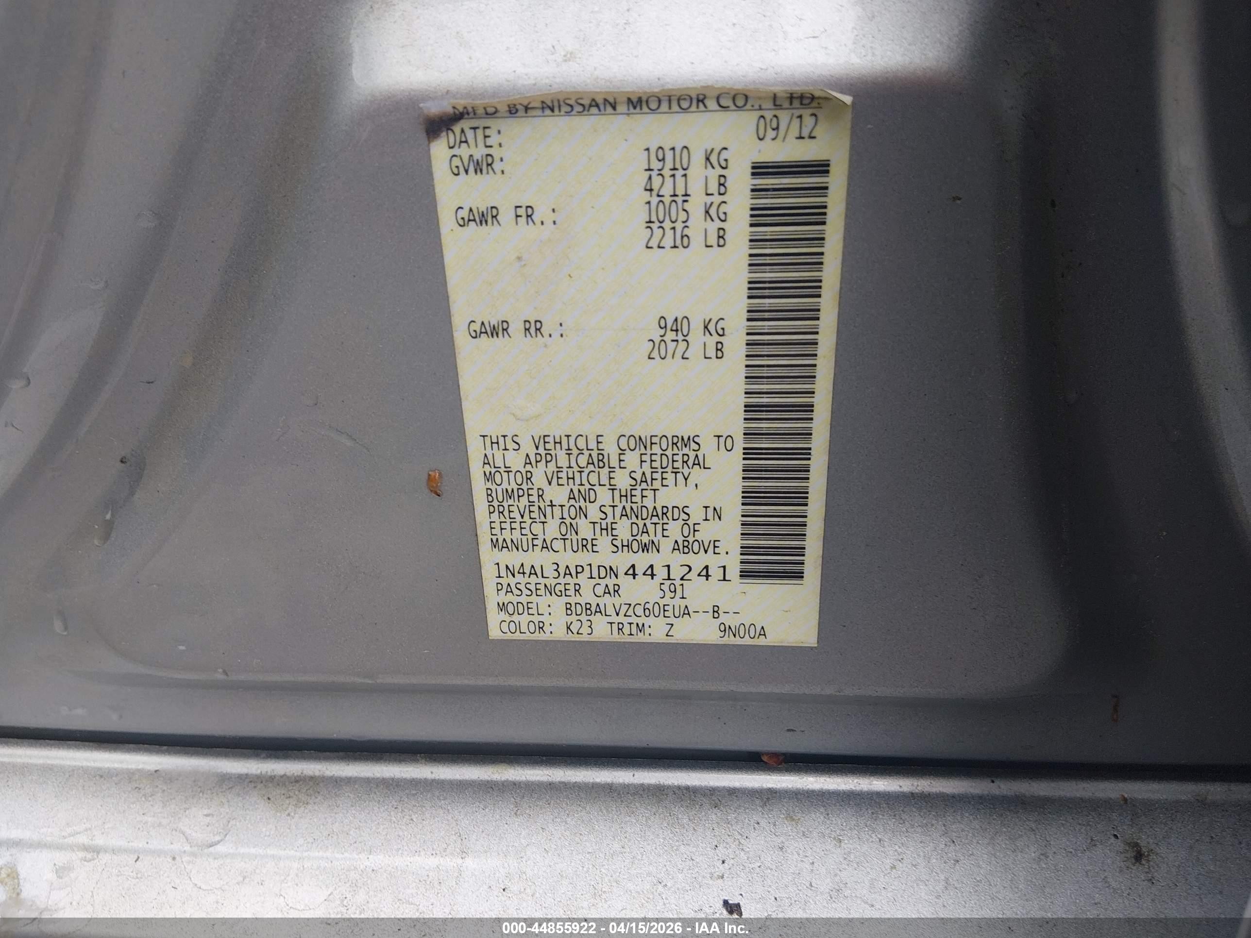 2013 Nissan Altima 2.5 Sl Gray vin: 1N4AL3AP1DN441241