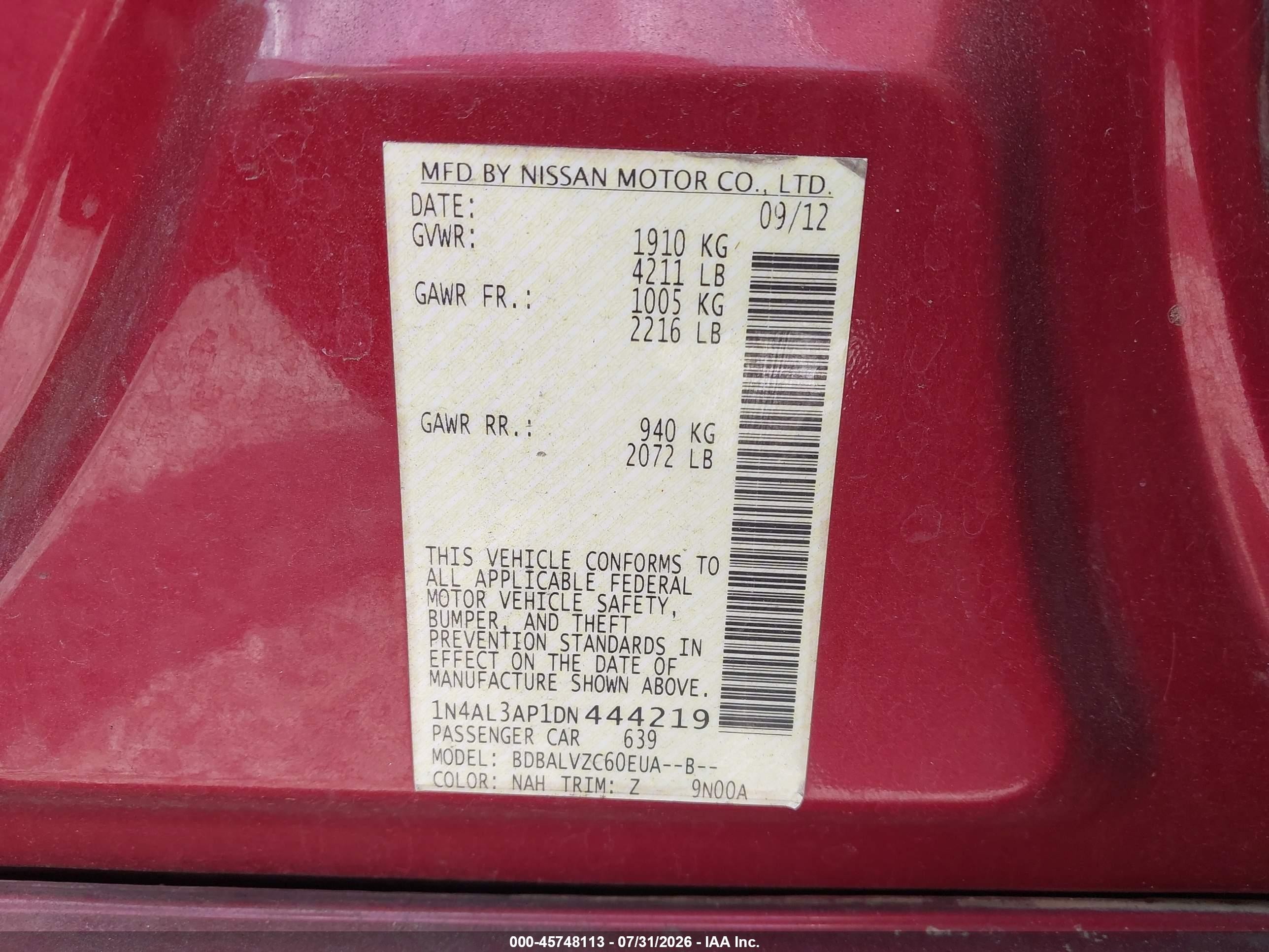 2013 Nissan Altima 2.5 Sl Red vin: 1N4AL3AP1DN444219