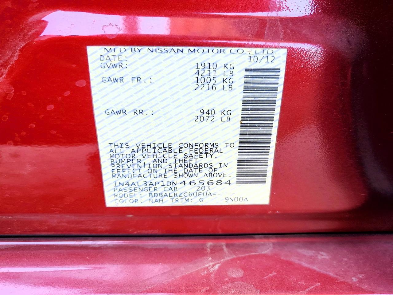 2013 Nissan Altima Red vin: 1N4AL3AP1DN465684
