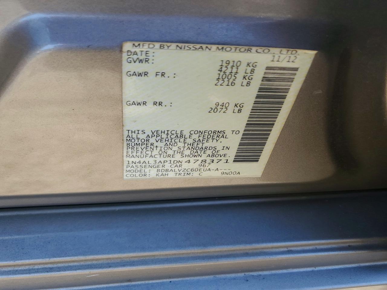 2013 Nissan Altima 2.5 Tan vin: 1N4AL3AP1DN478371